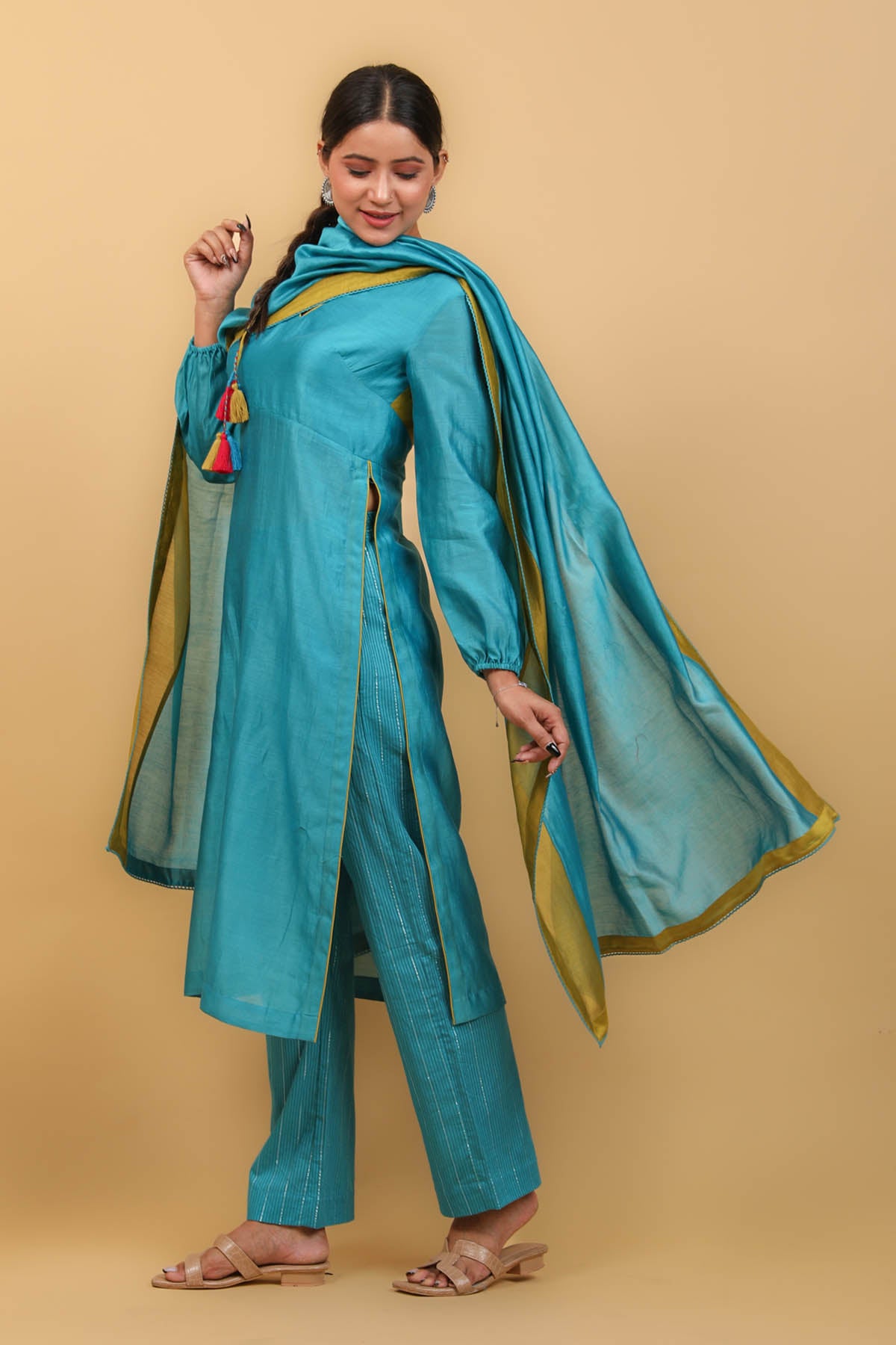 Aqua Blue Chanderi Kurta Set