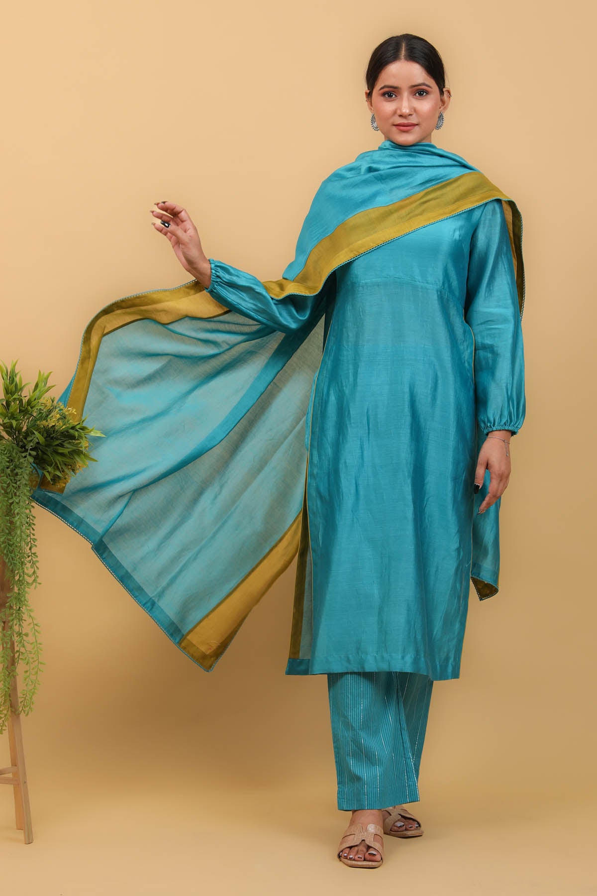 Aqua Blue Chanderi Kurta Set