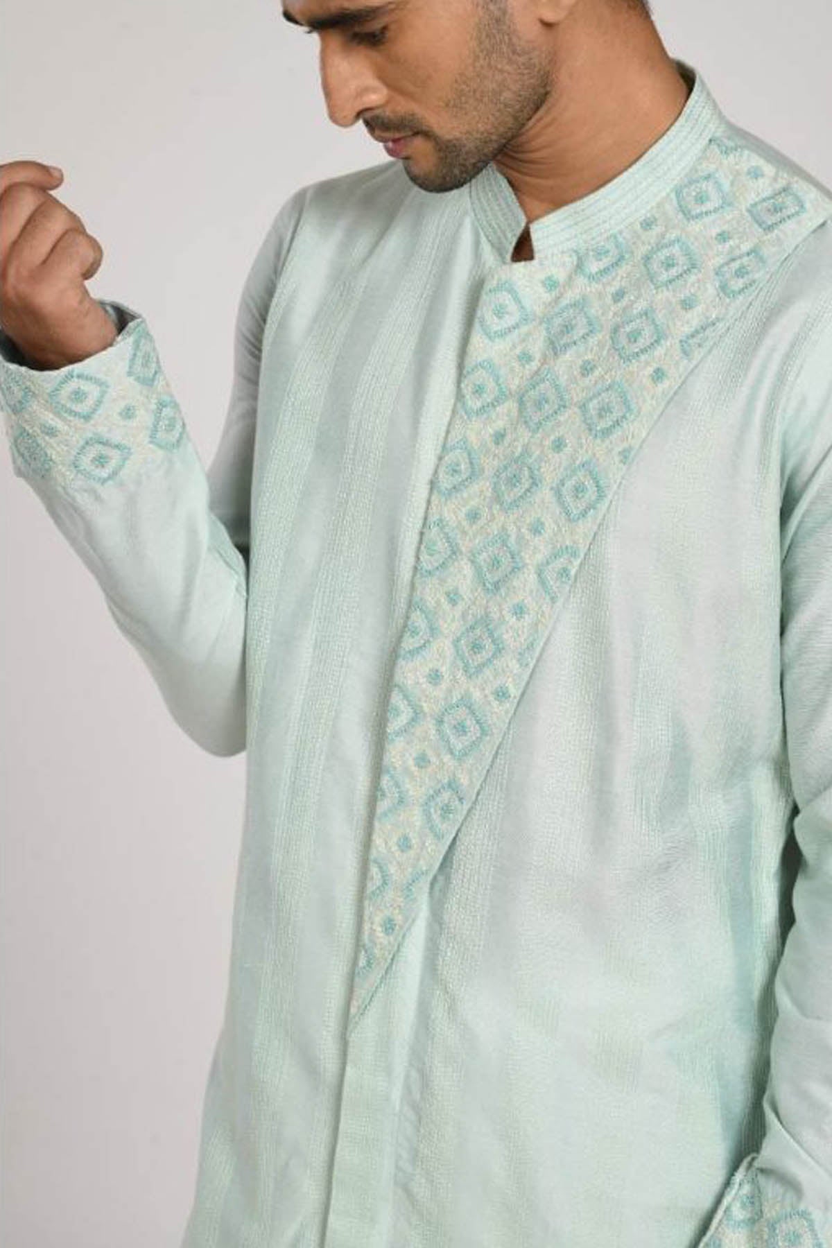 Aqua Blue Embroidered Kurta Set