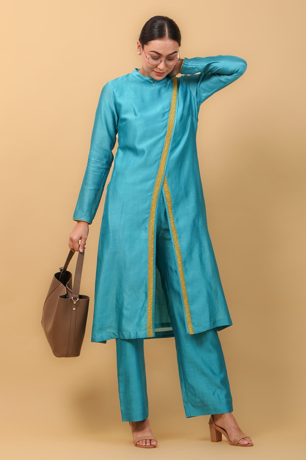 Aqua Blue Jacket Style Kurta Set