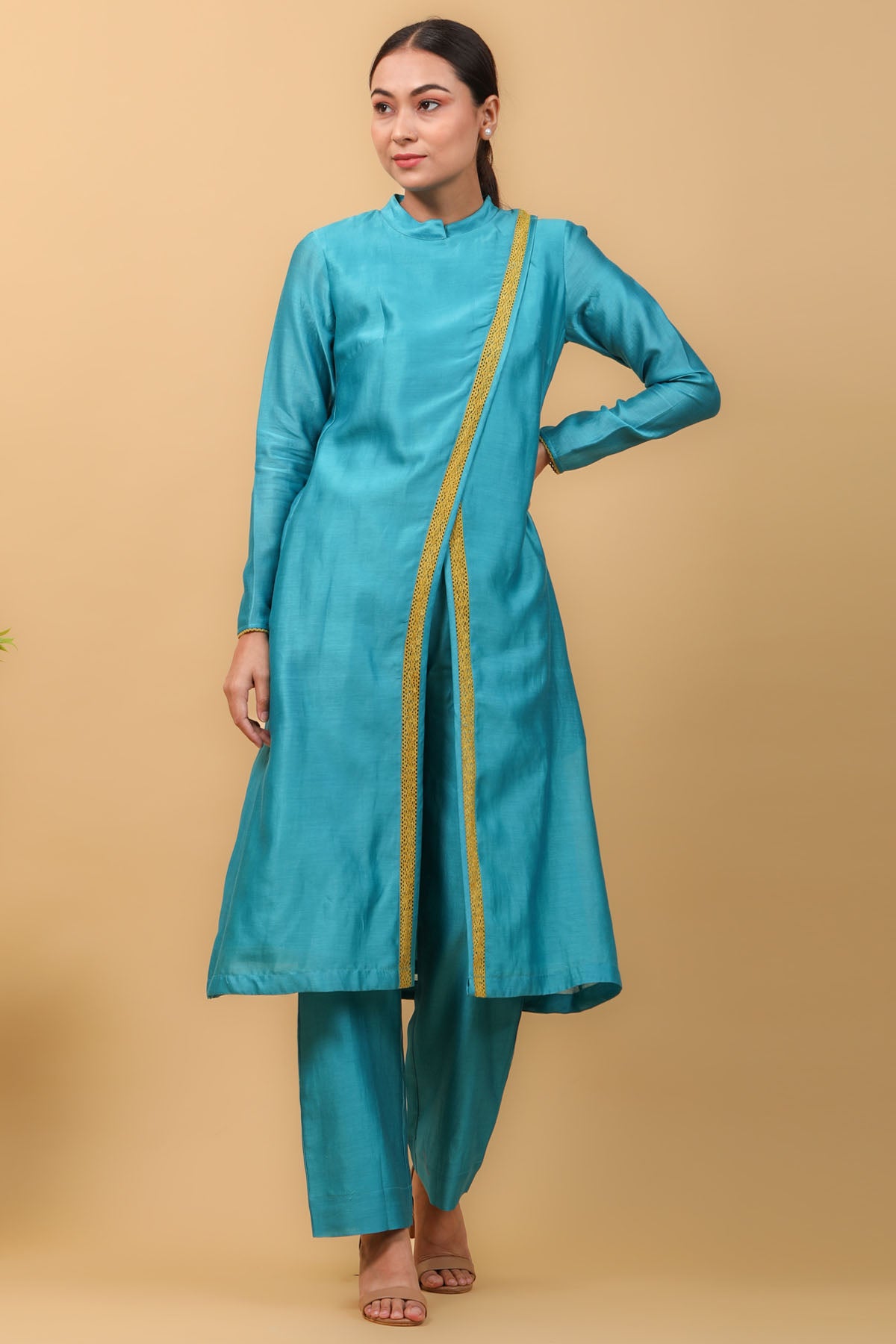 Aqua Blue Jacket Style Kurta Set