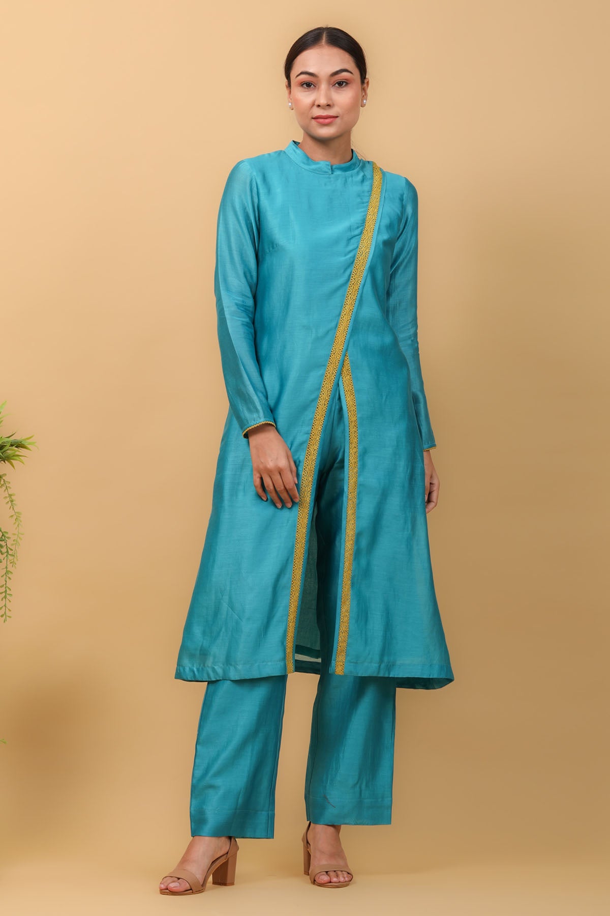 Aqua Blue Jacket Style Kurta Set