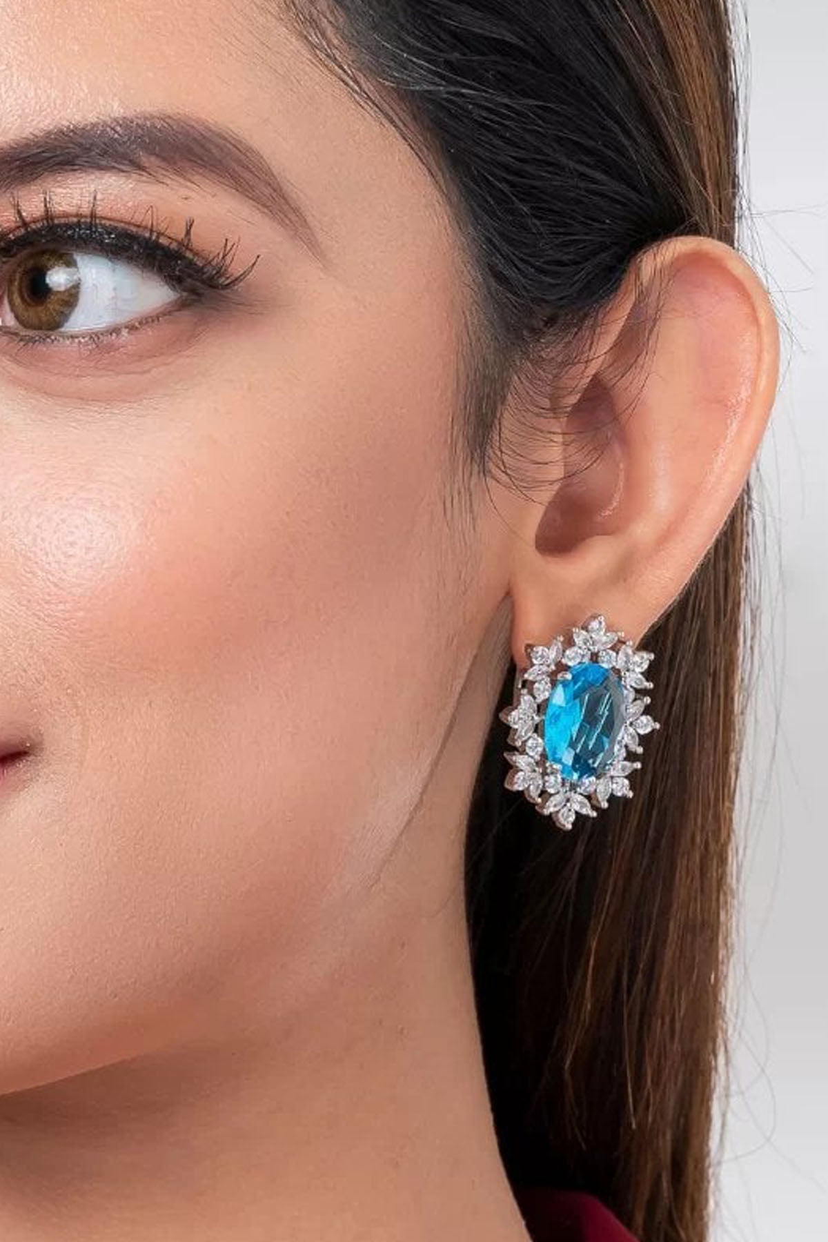 Aqua Oval Diamond Earrings