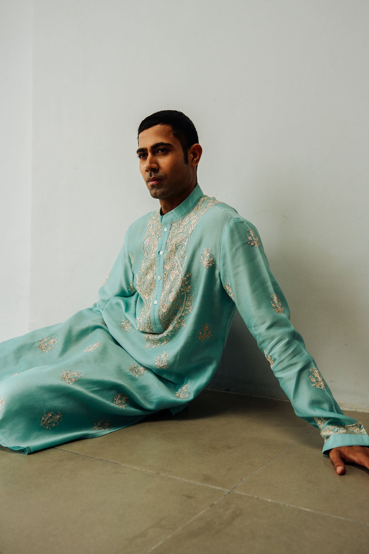 Aqua Twin Peacock Kurta Set