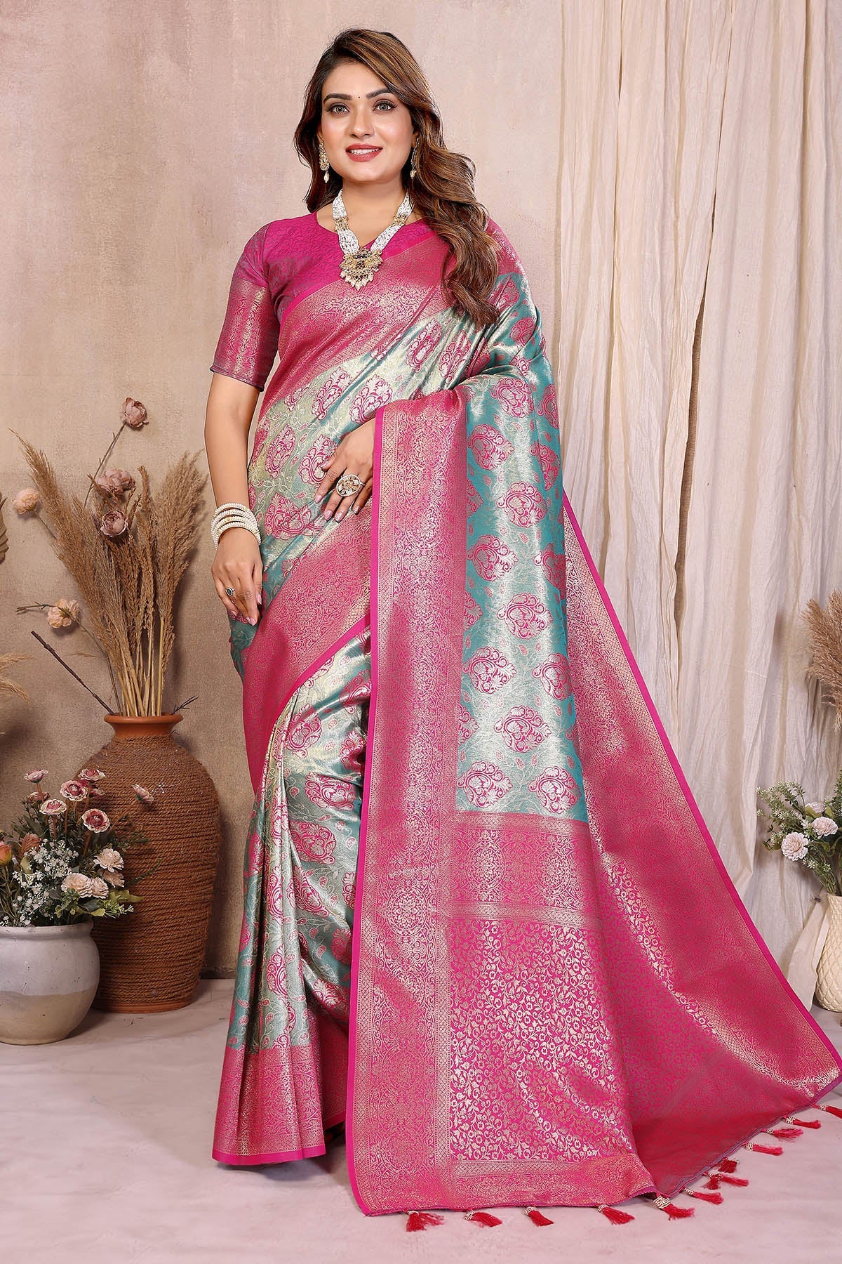 Buy Aqua Banarasi Tissue Silk Saree for women by Aastha Fashion online available at scrollnshops