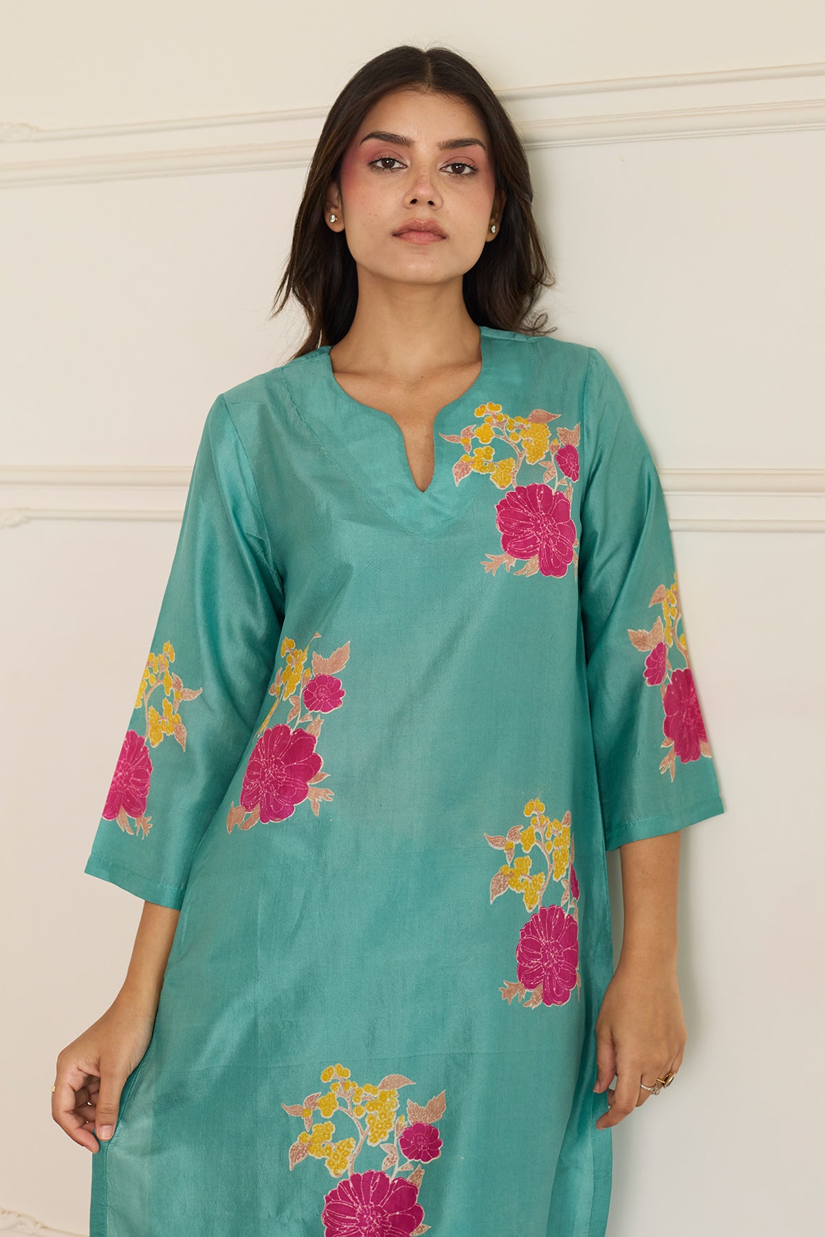 Aqua Block Print Kurta & Pants