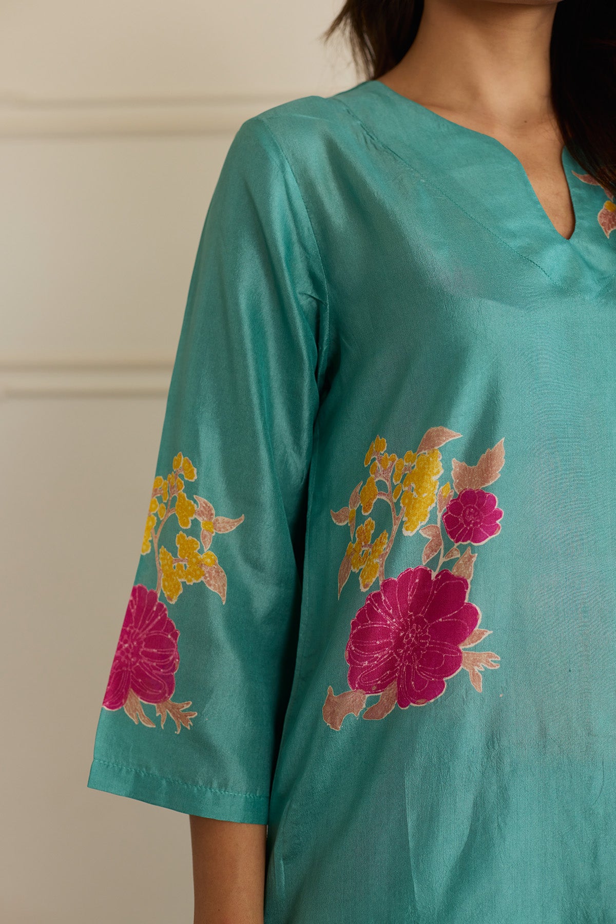 Aqua Block Print Kurta & Pants