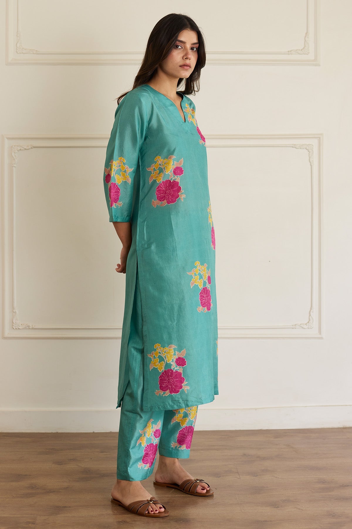 Buy Aqua Block Print Kurta & Pants by Juanita For women Online at Scrollnshops