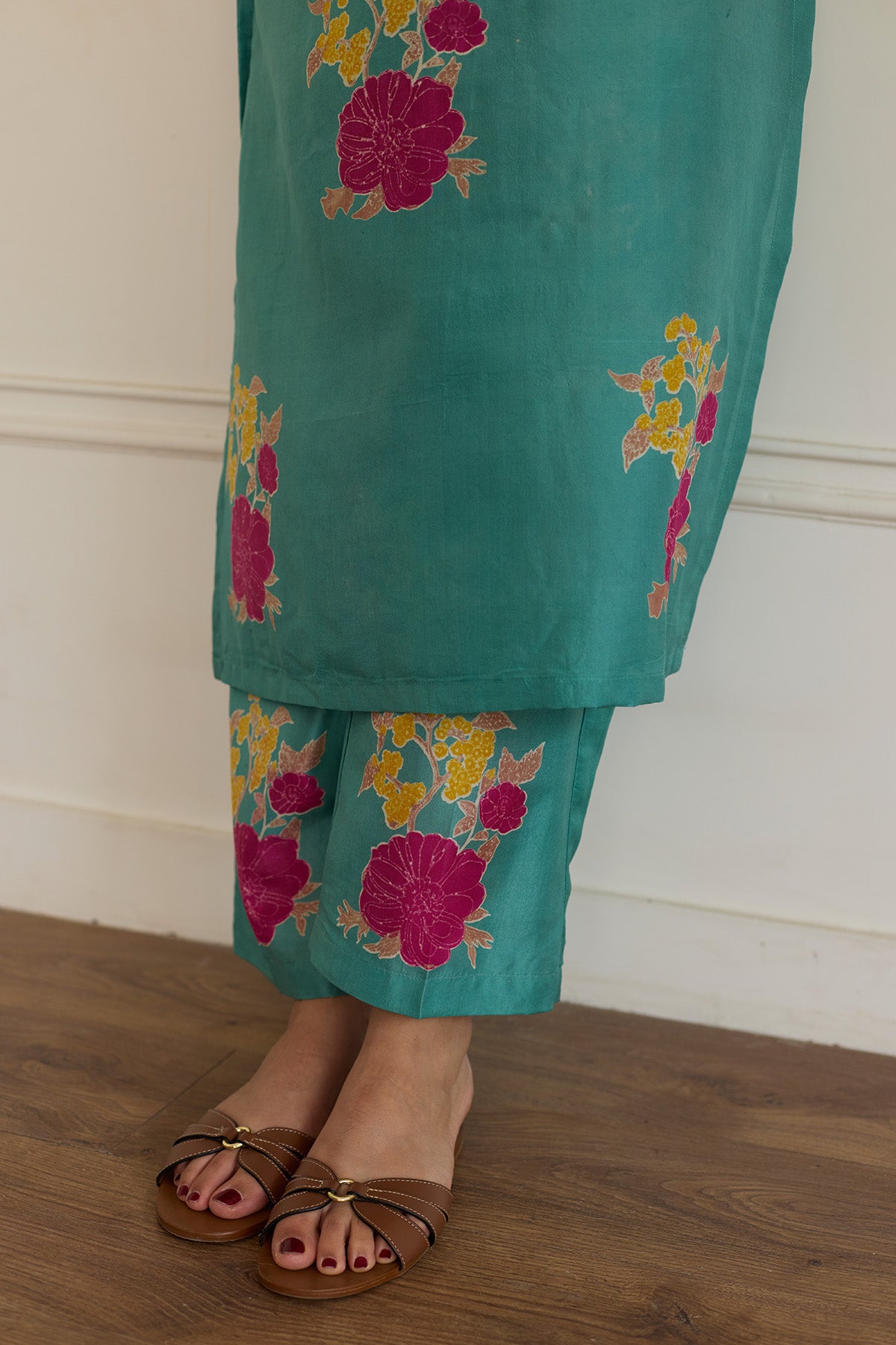 Aqua Block Print Kurta & Pants