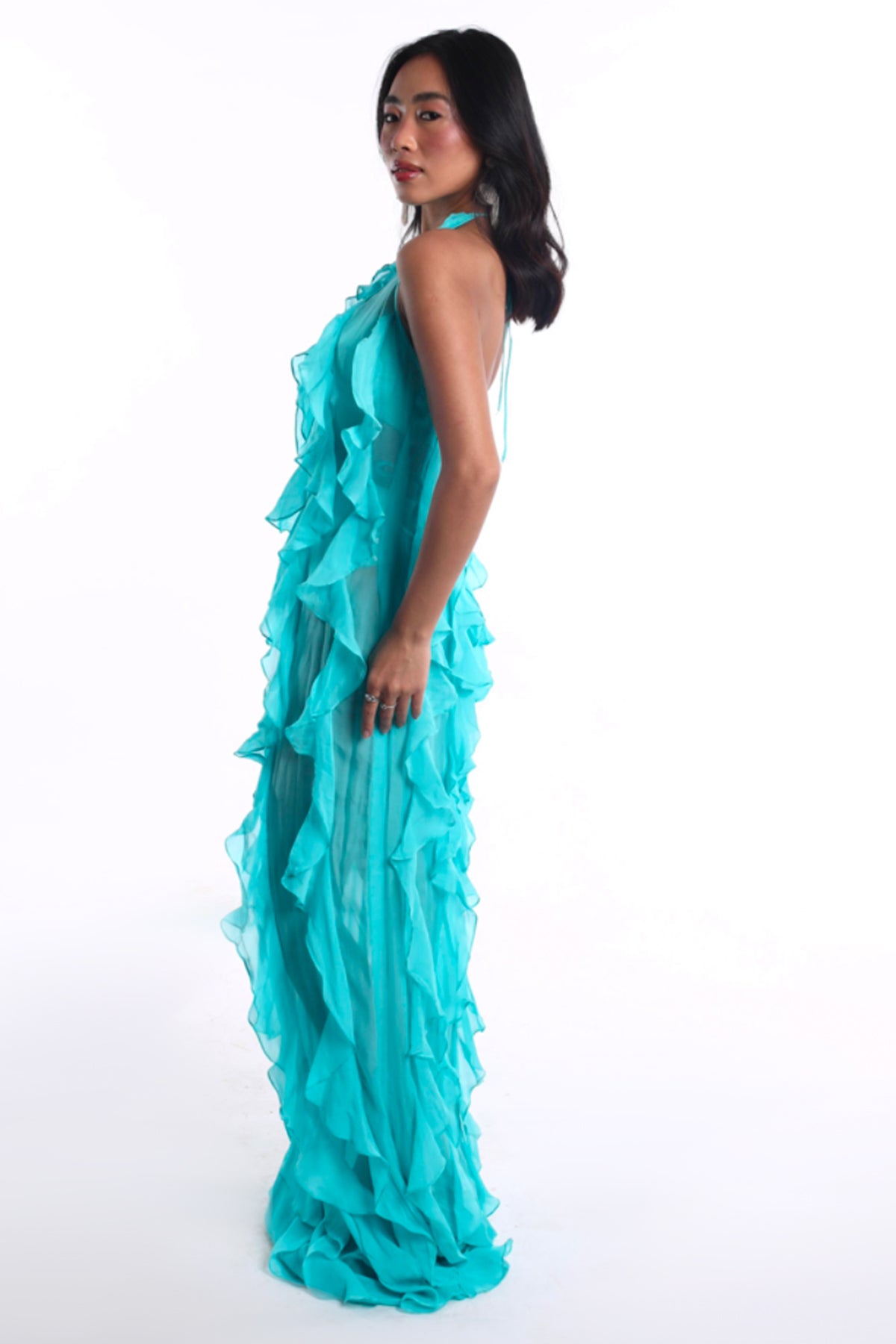 Buy Aqua Blue Chiffon Maxi Dress online available at scrollnshops