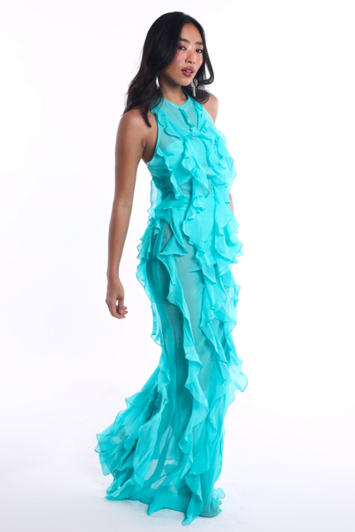 Buy Aqua Blue Chiffon Maxi Dress for women by GKDedit online available at scrollnshops