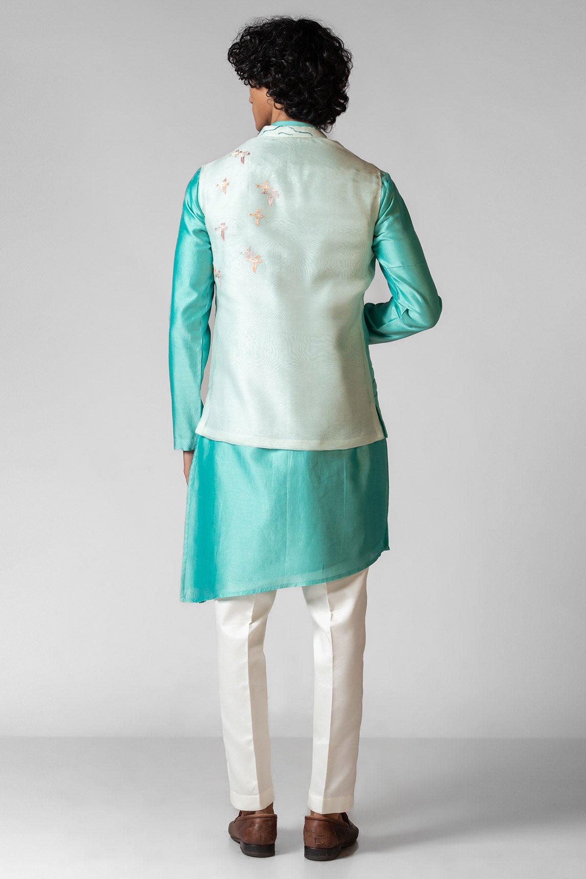 Aqua Blue Colourblock Kurta Set