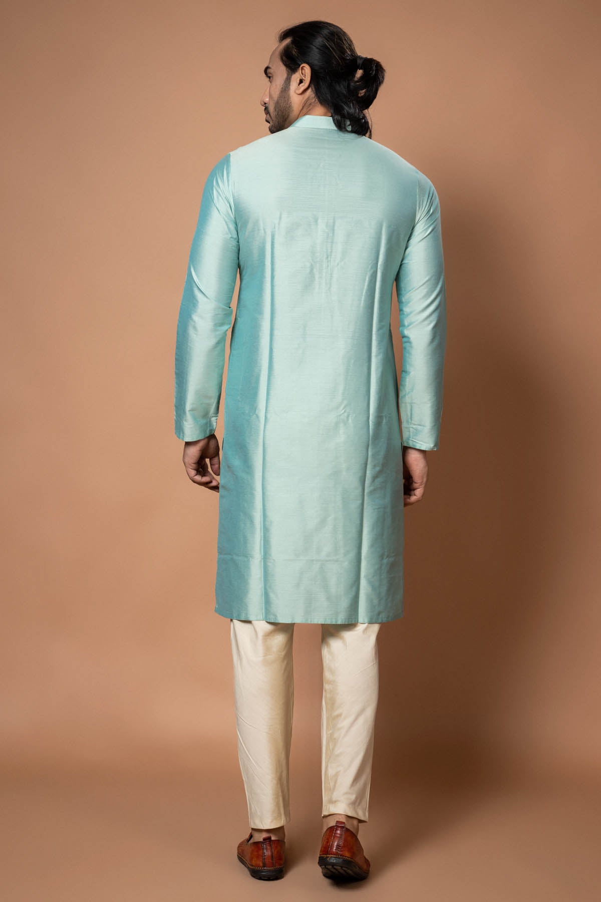 Aqua Blue Cotton Silk Kurta Set