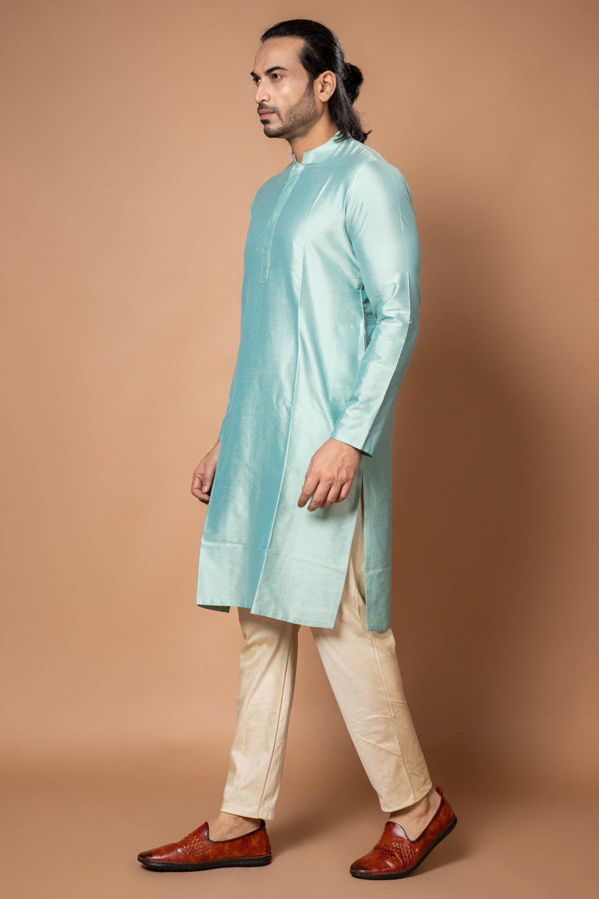 Aqua Blue Cotton Silk Kurta Set