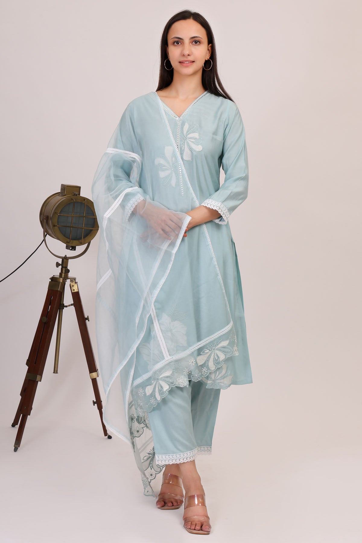 Simply Kitsch Aqua Embroidered Kurta Set for women online at ScrollnShops