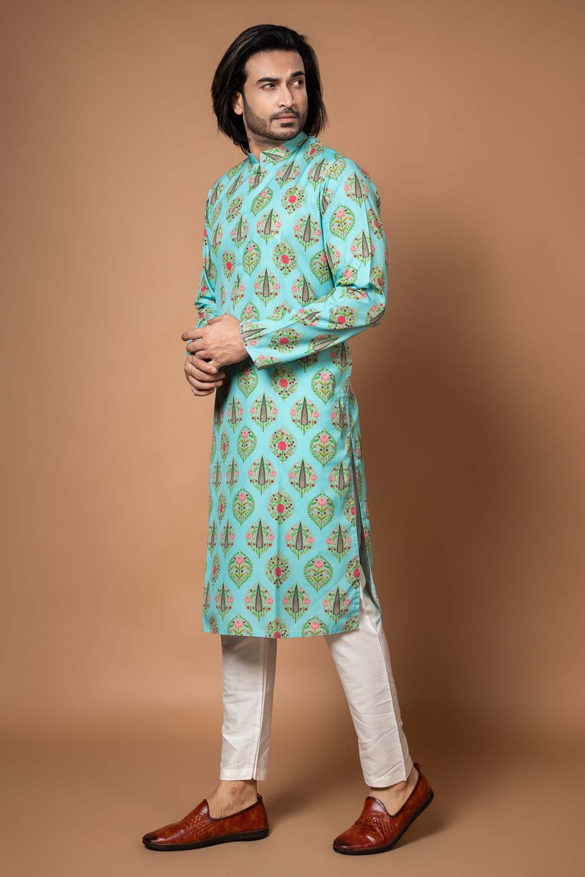 Aqua Blue Printed Kurta Set
