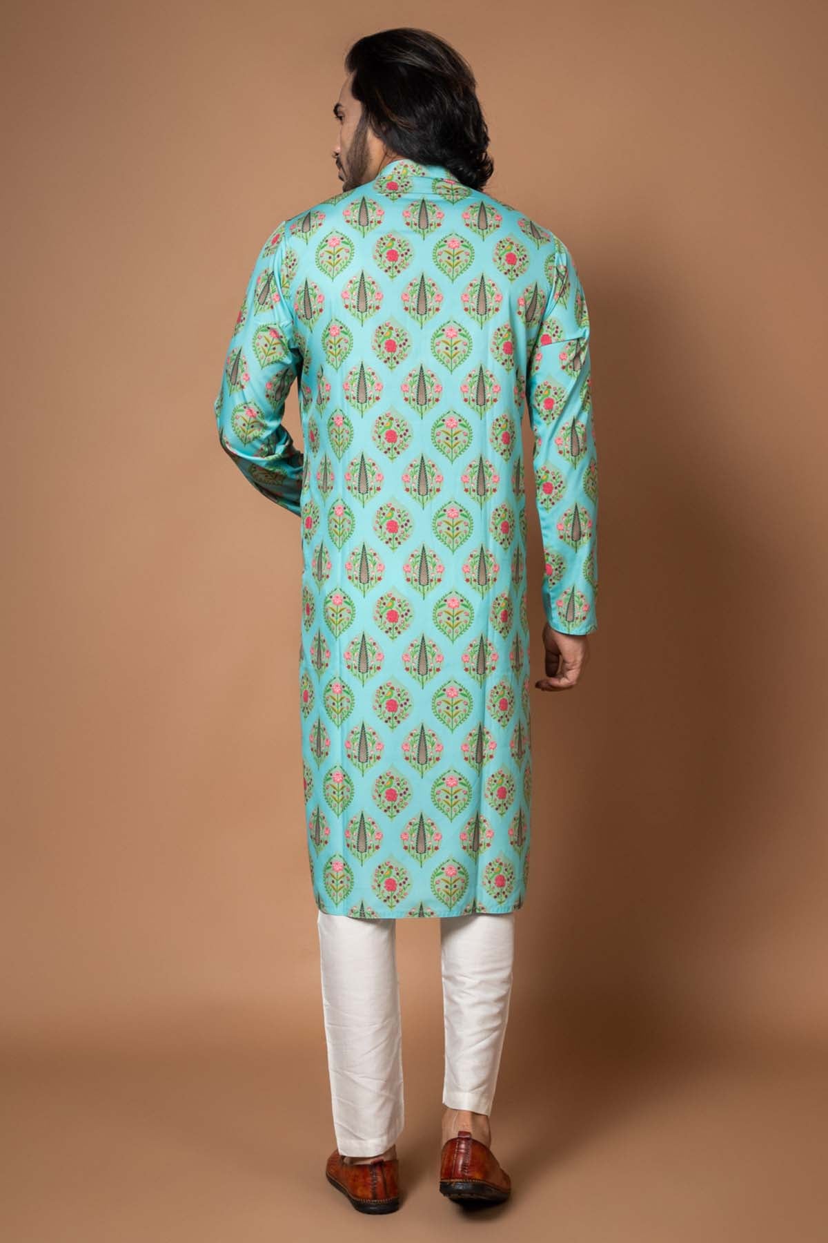Aqua Blue Printed Kurta Set