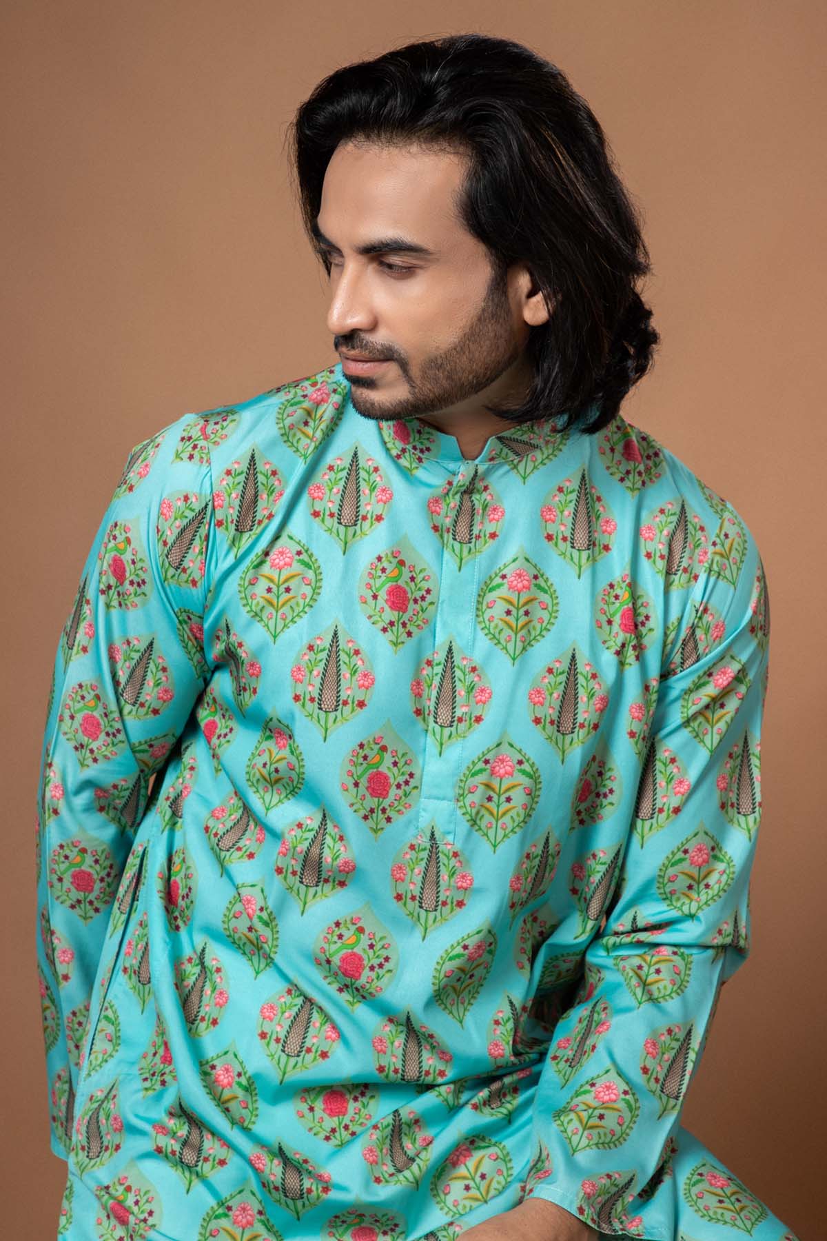 Aqua Blue Printed Kurta Set