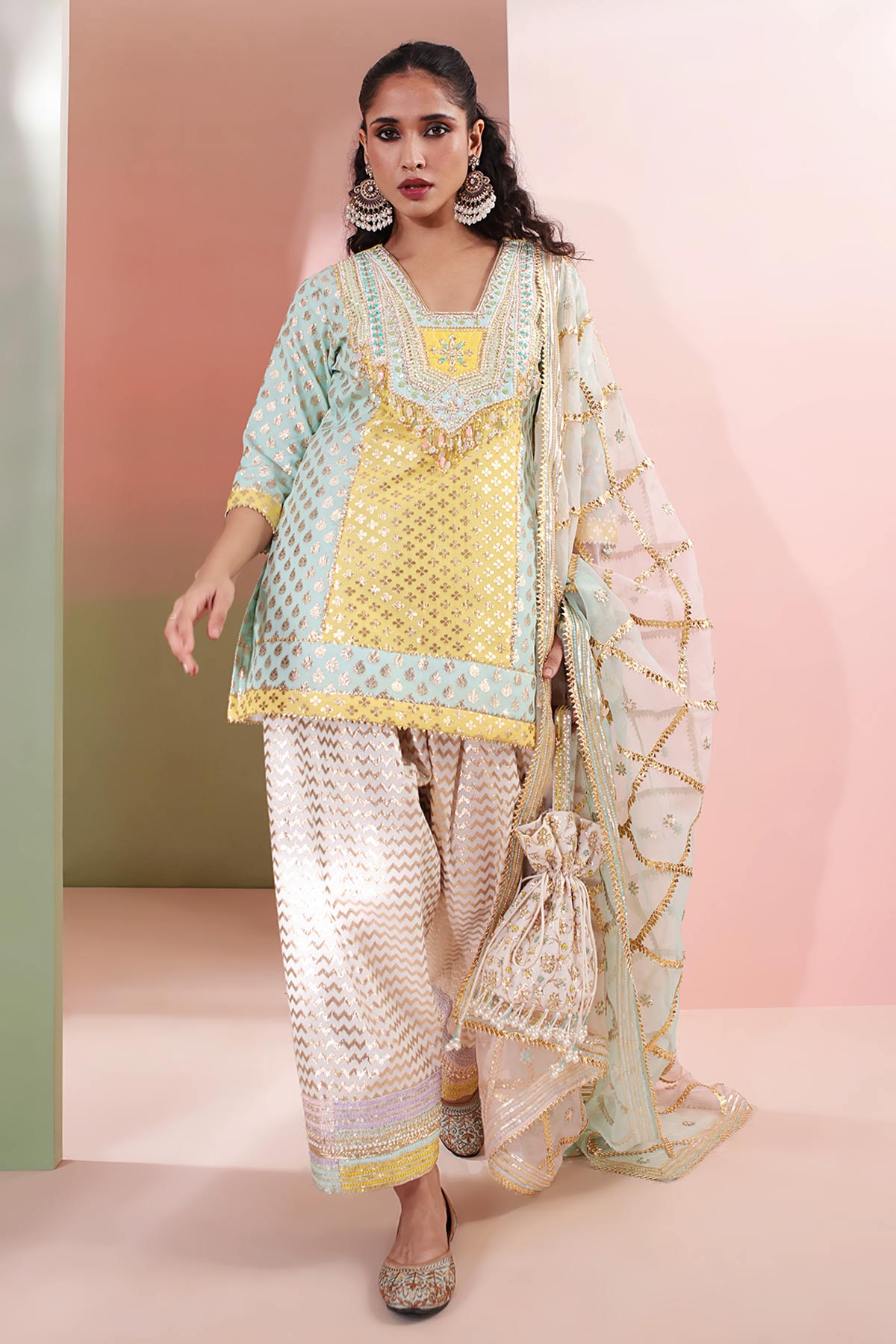 Buy Aqua Blue Thread Work Kurta Set Set for women by Priyanka Jain online available at scrollnshops