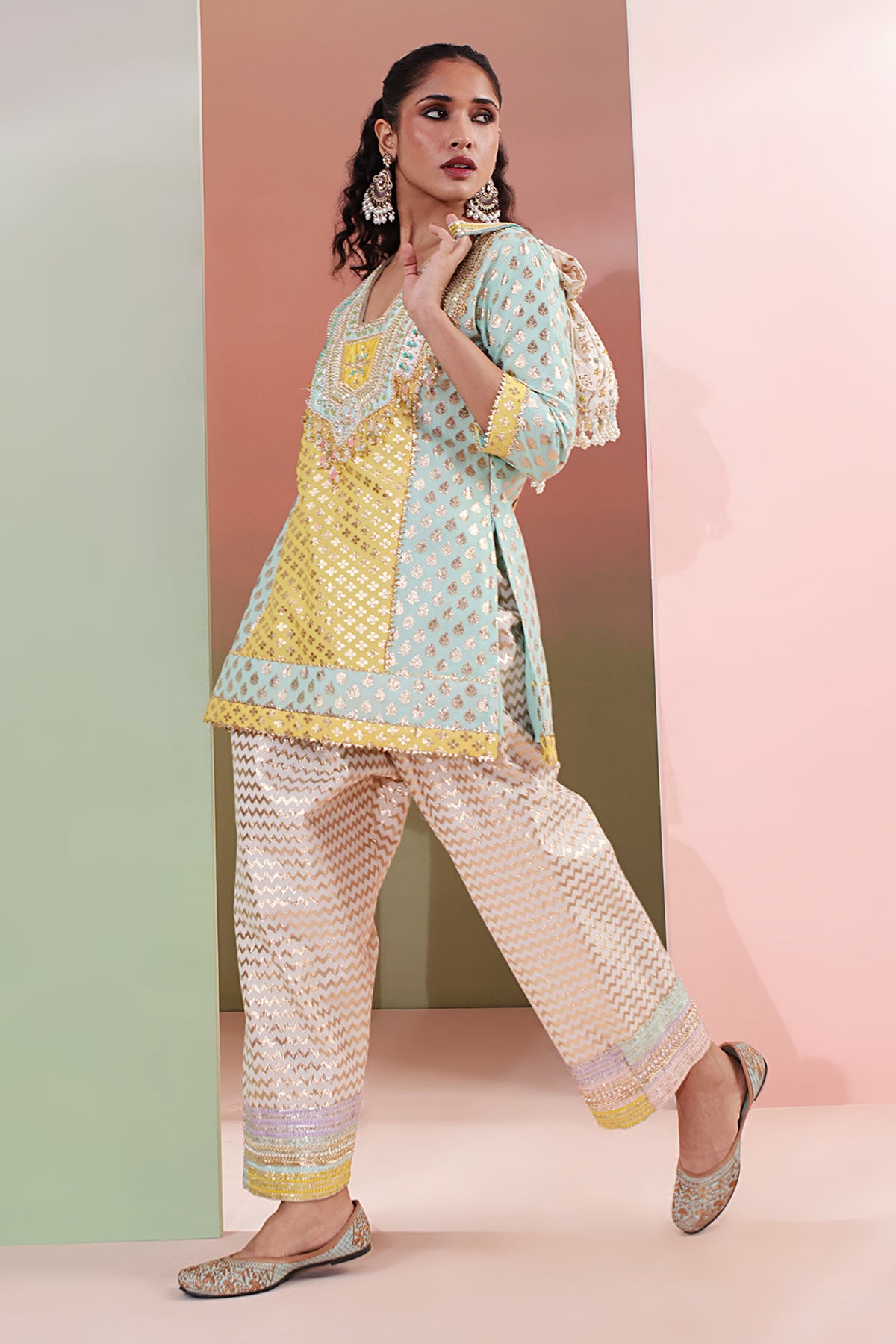 Aqua Blue Thread Work Kurta Set