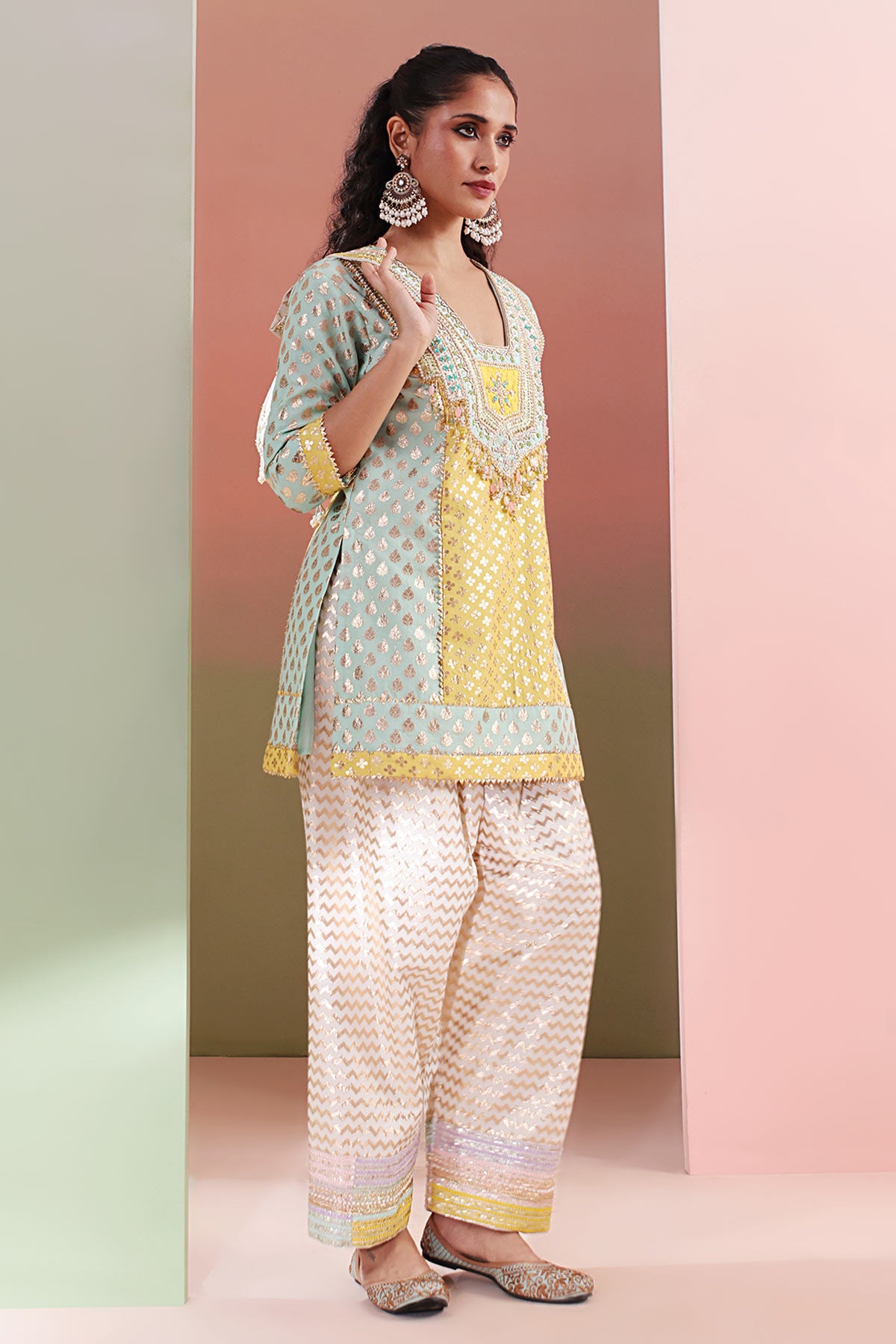 Aqua Blue Thread Work Kurta Set