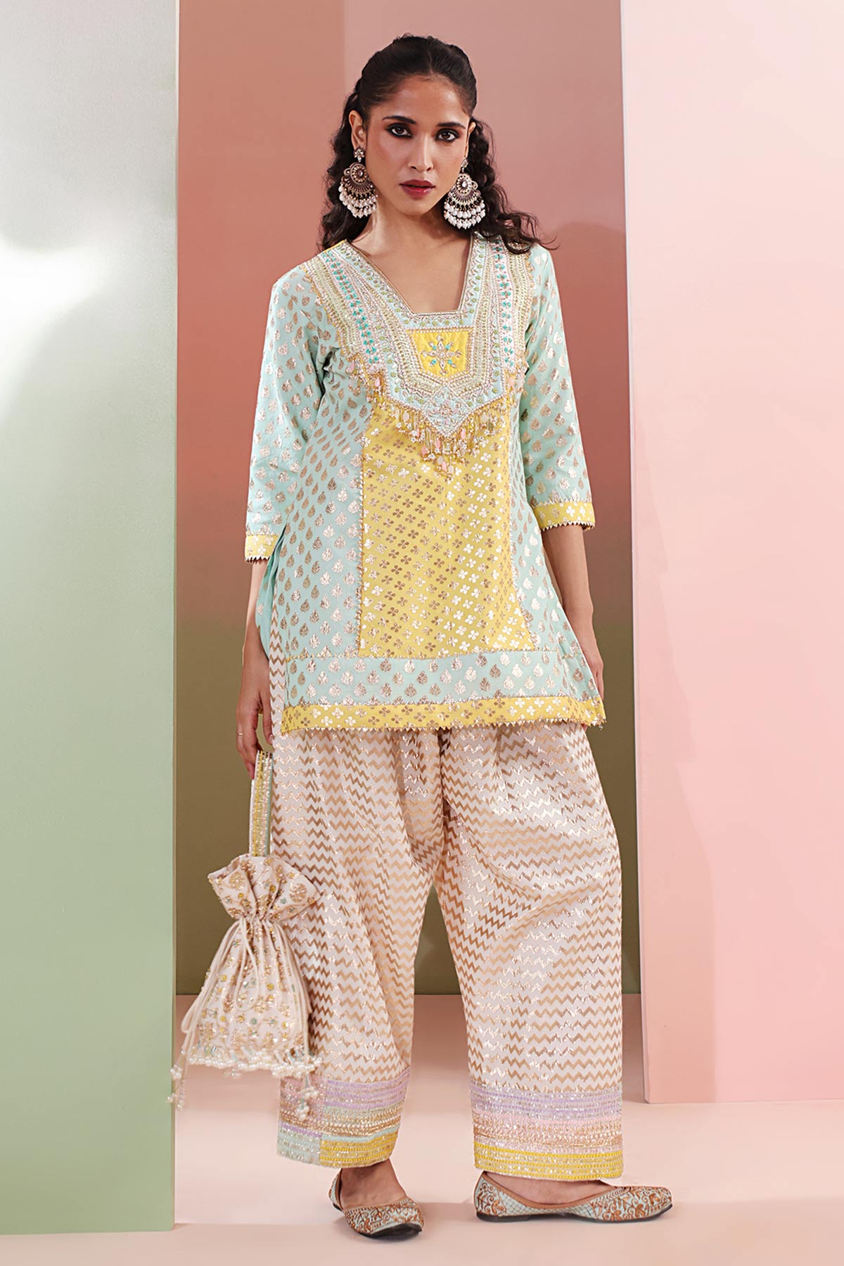 Aqua Blue Thread Work Kurta Set