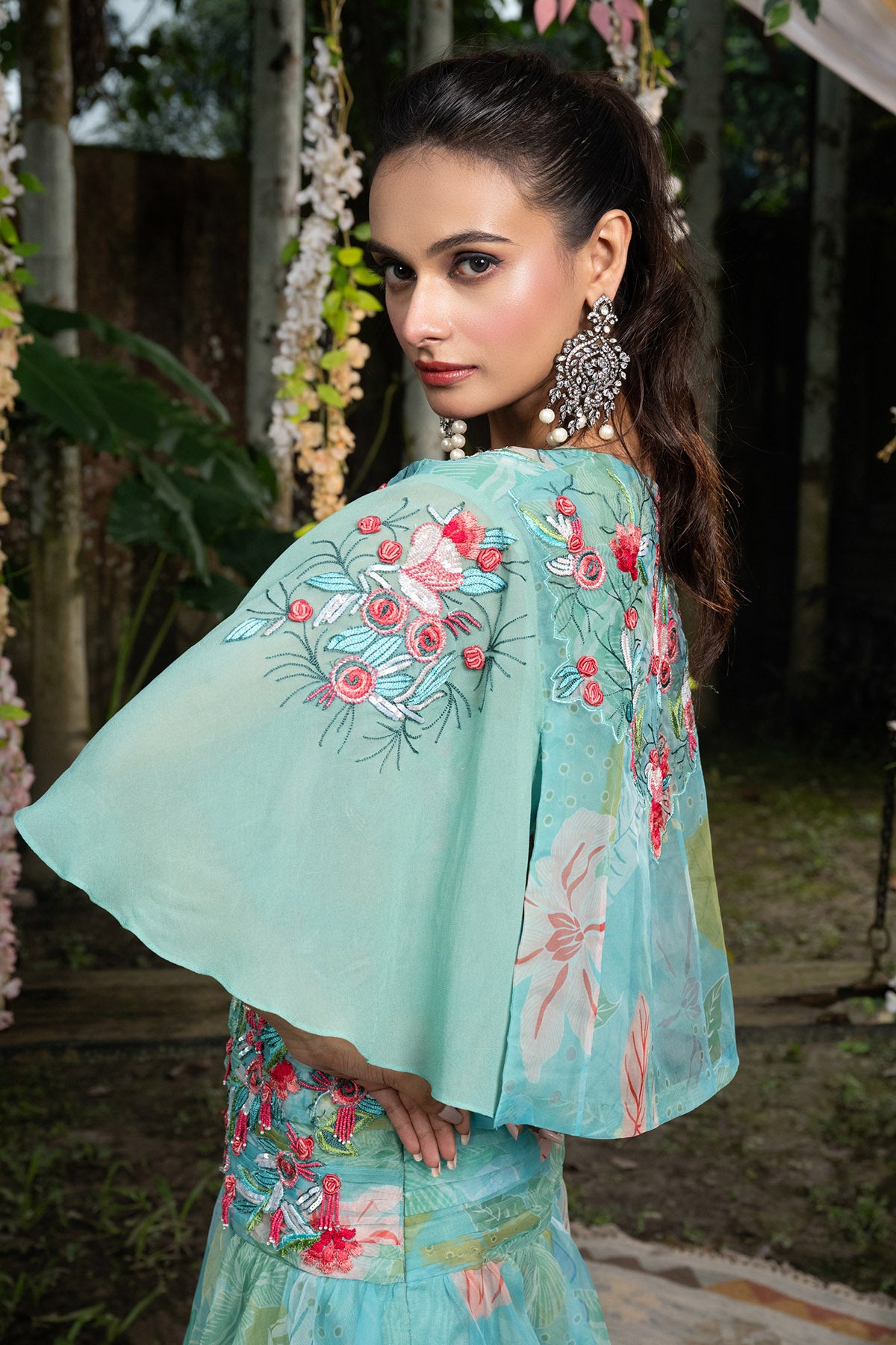 Aqua Blue Tropical Lehenga Set