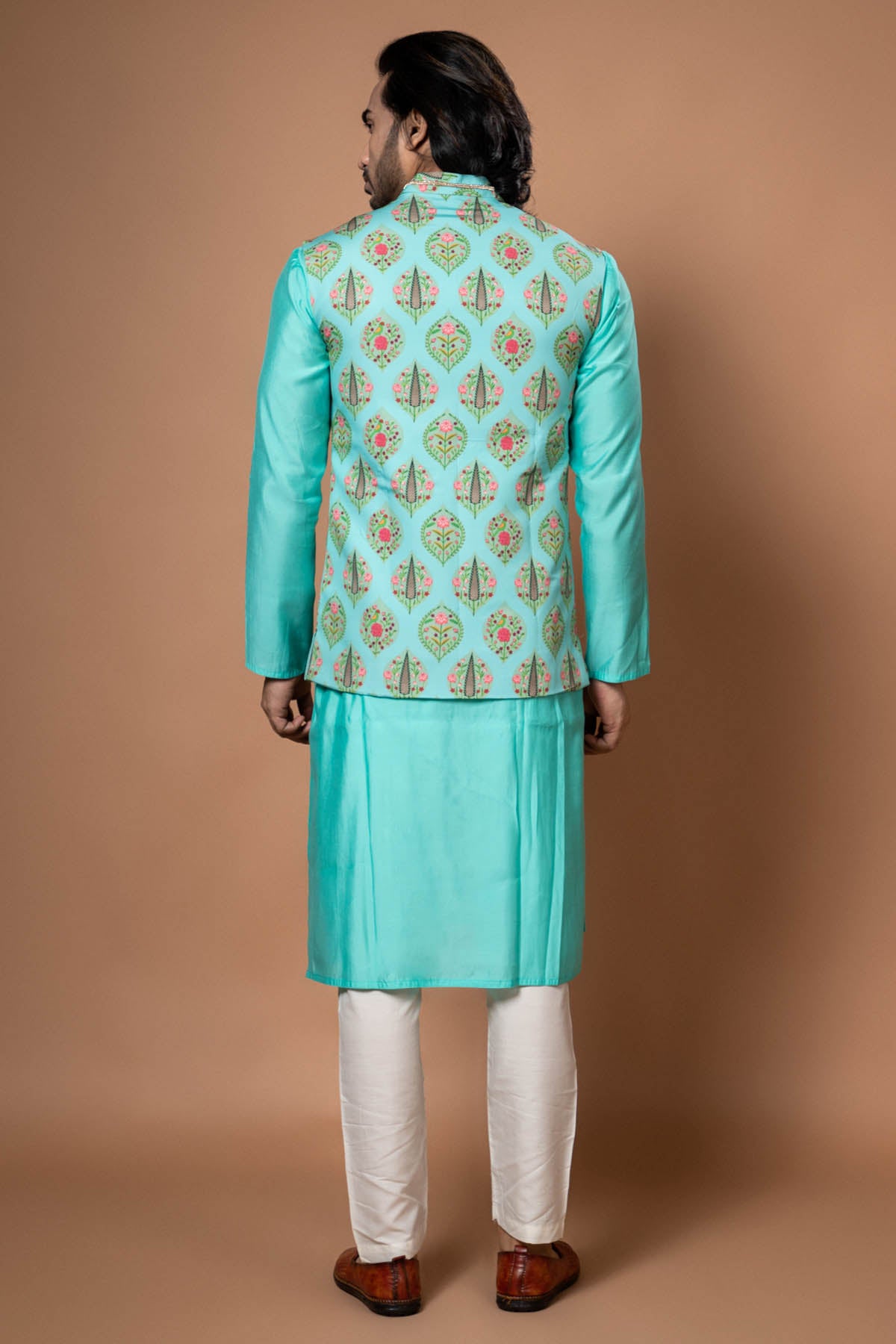 Aqua Blue Zardosi Print Bundi