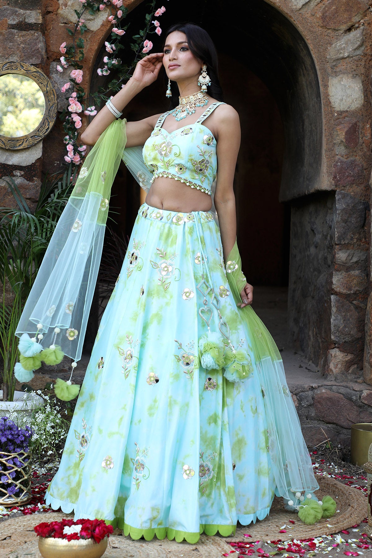 Aqua Blue Zari Work Lehenga Set