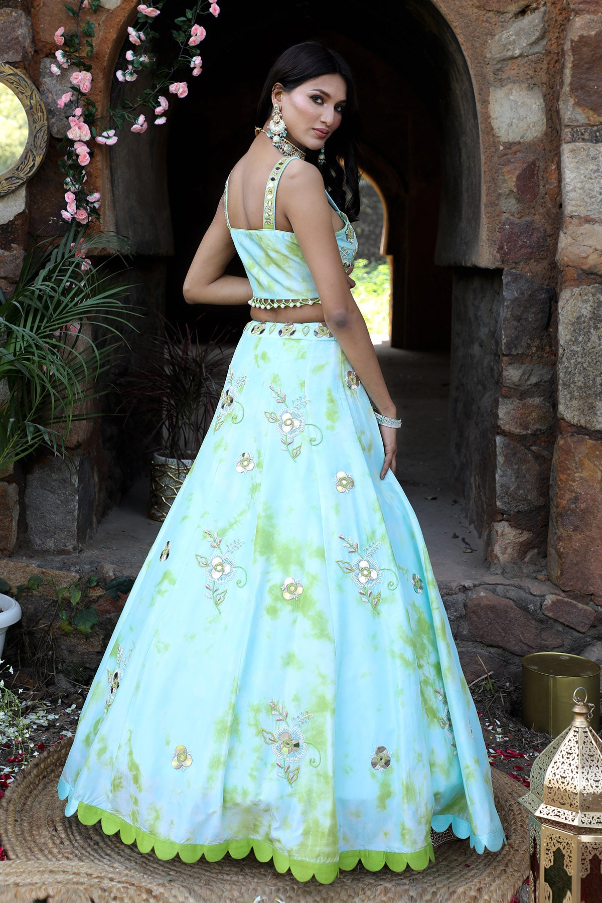 Aqua Blue Zari Work Lehenga Set