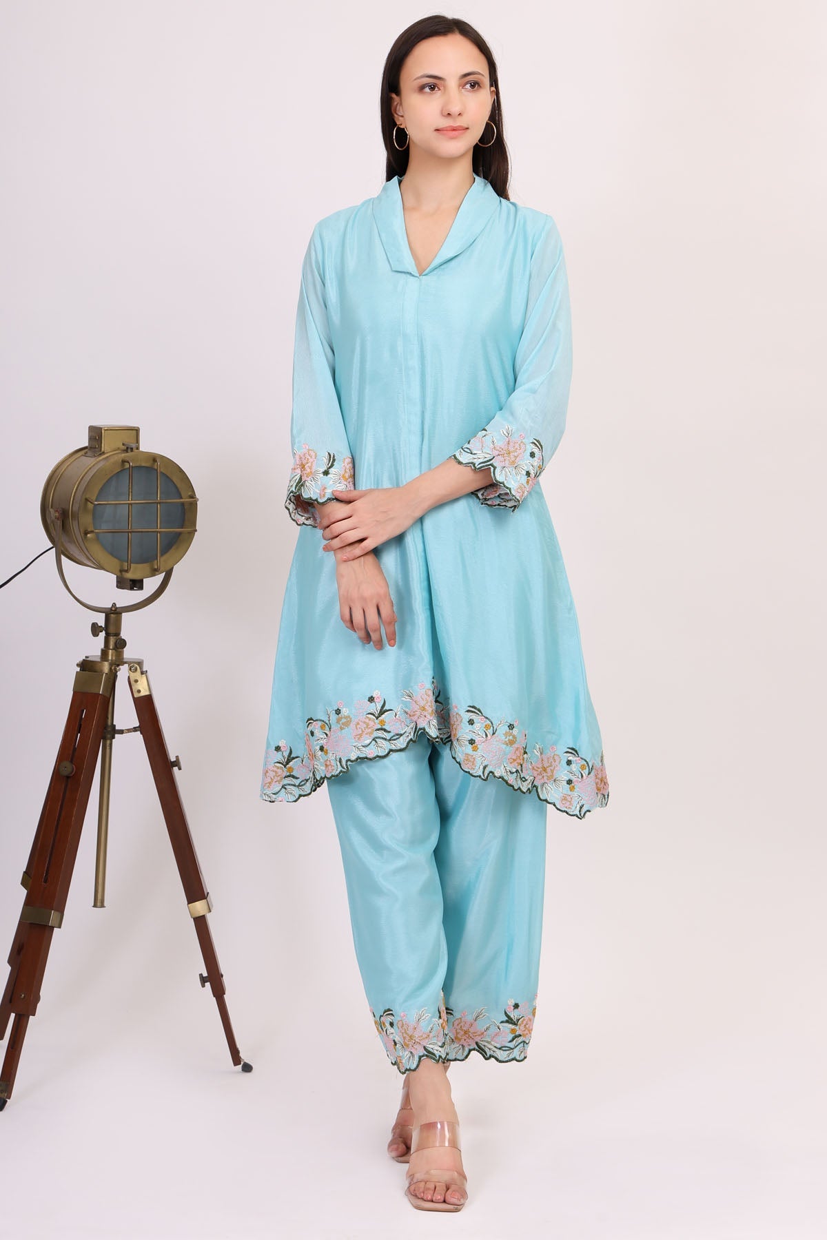 Simply Kitsch Aqua Embroidered Kurta & Pants for women online at ScrollnShops