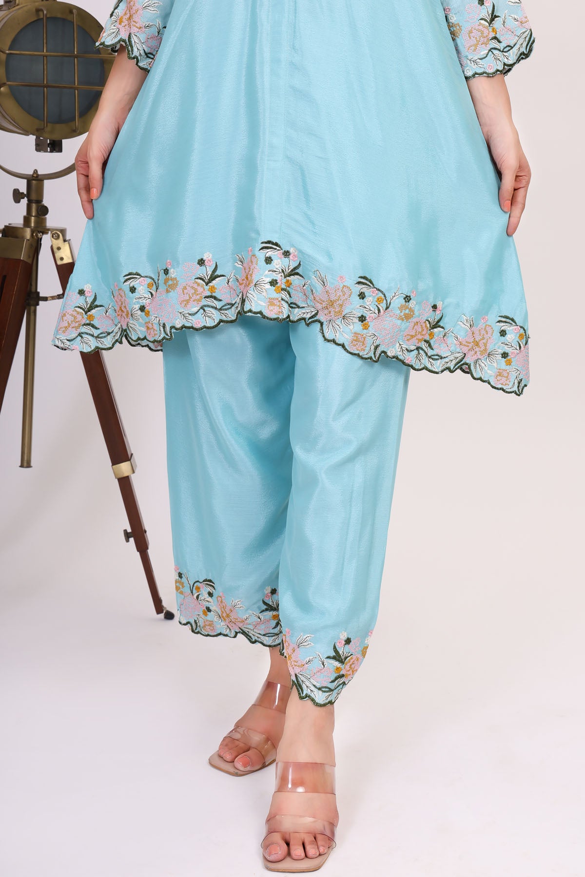 Aqua Embroidered Kurta & Pants