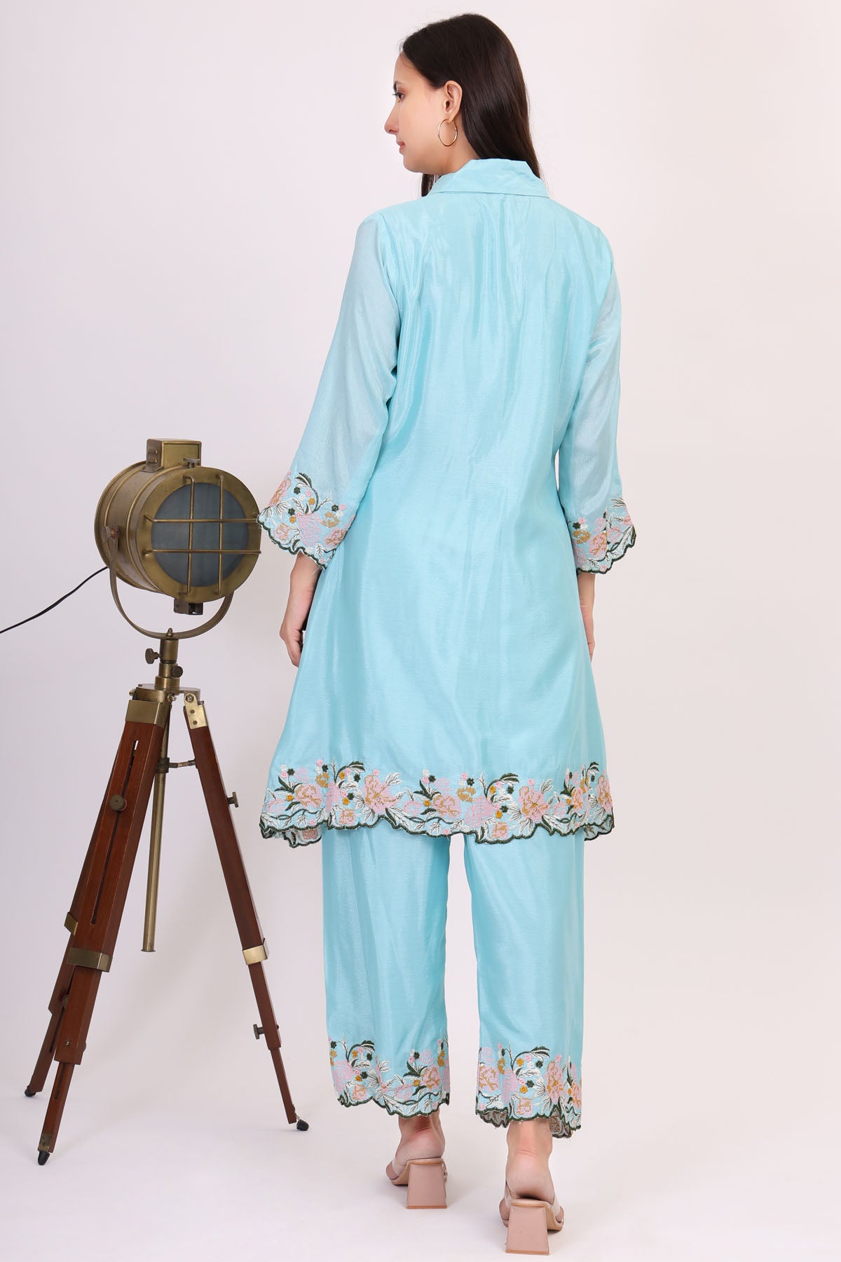 Aqua Embroidered Kurta & Pants