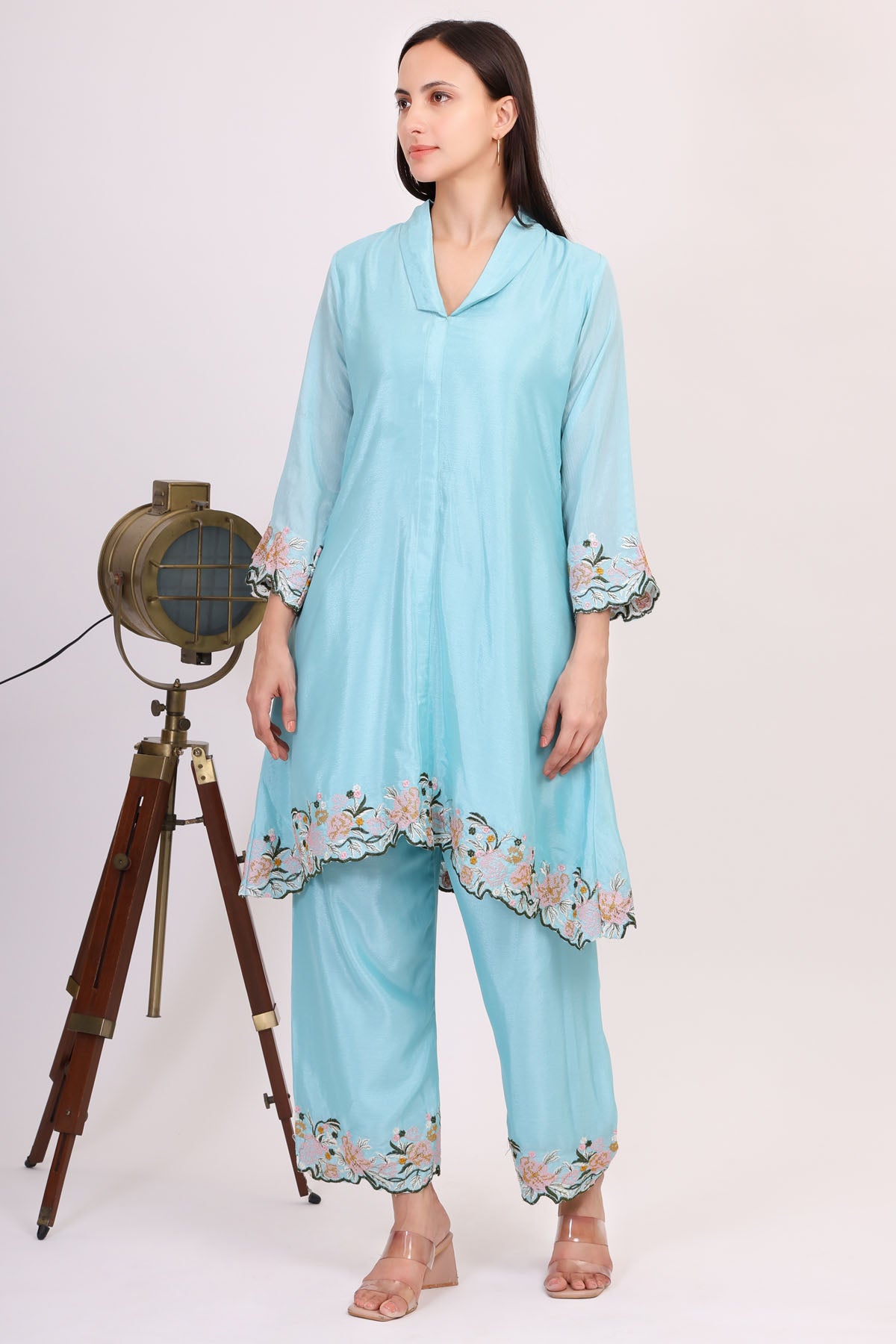 Aqua Embroidered Kurta & Pants
