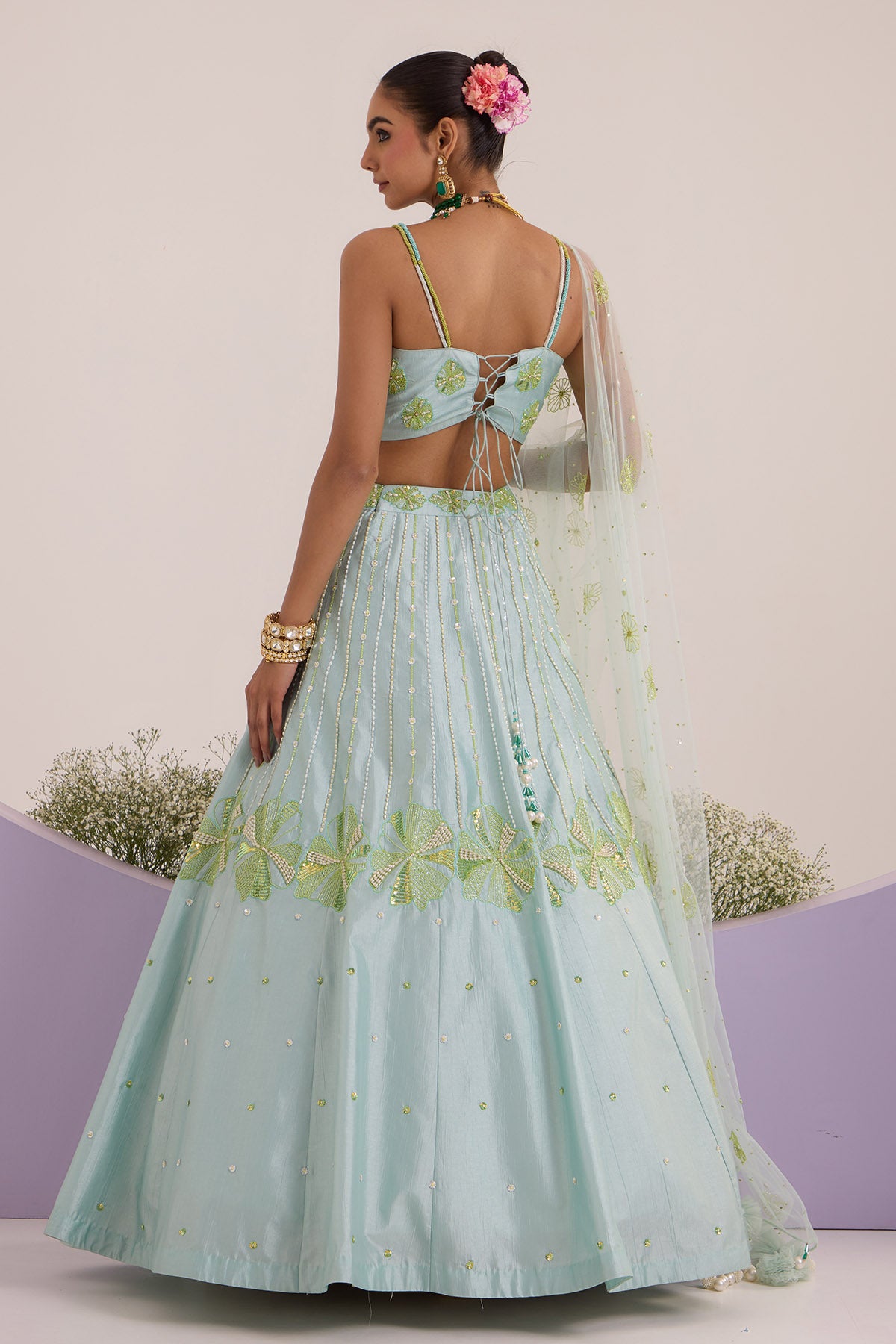 Aqua Embroidered Lehenga Set