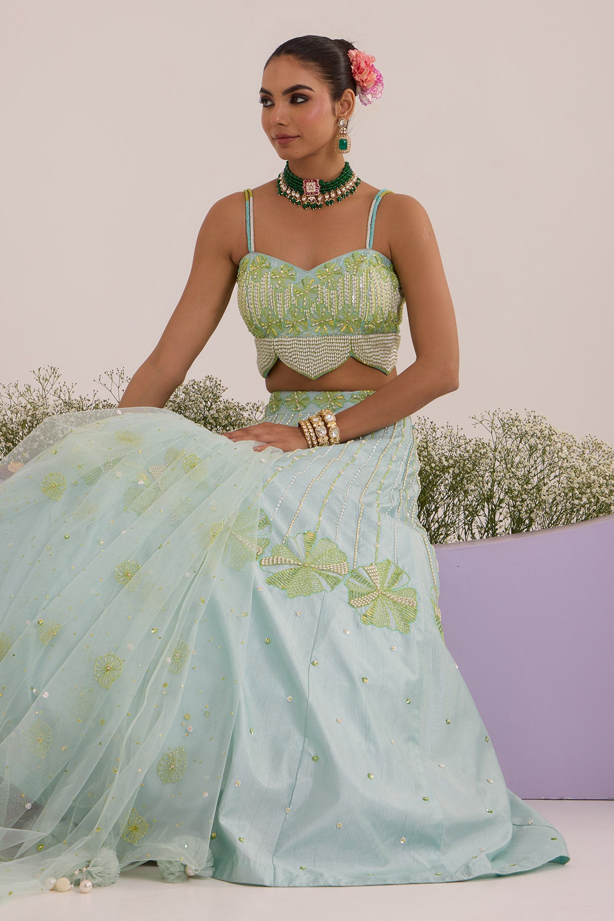 Aqua Embroidered Lehenga Set