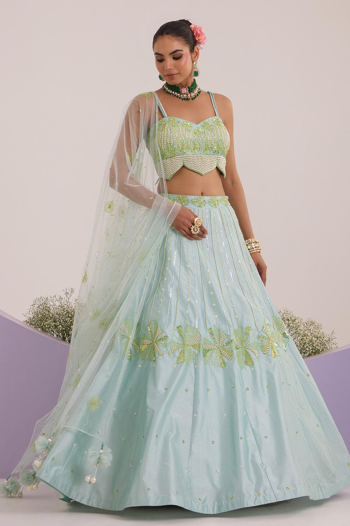Aqua Embroidered Lehenga Set