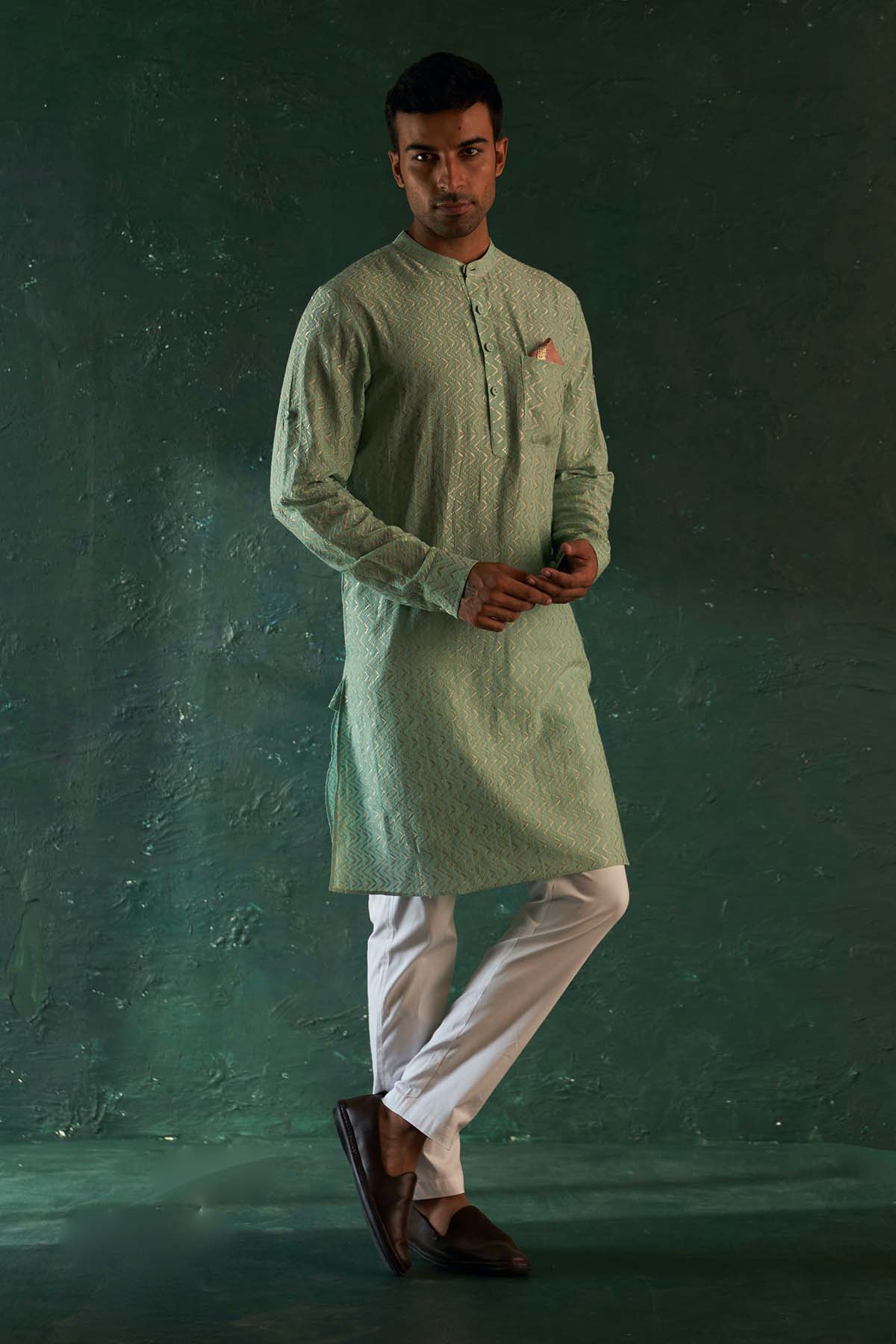 Buy Aqua Green Embroidered Kurta Set by Charkhee for men online at ScrollnShops