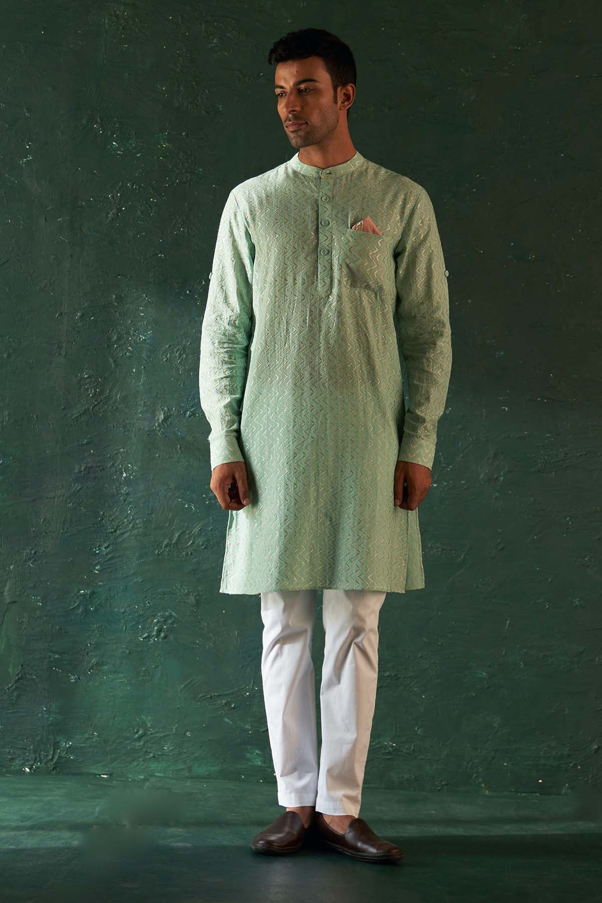 Aqua Green Embroidered Kurta Set