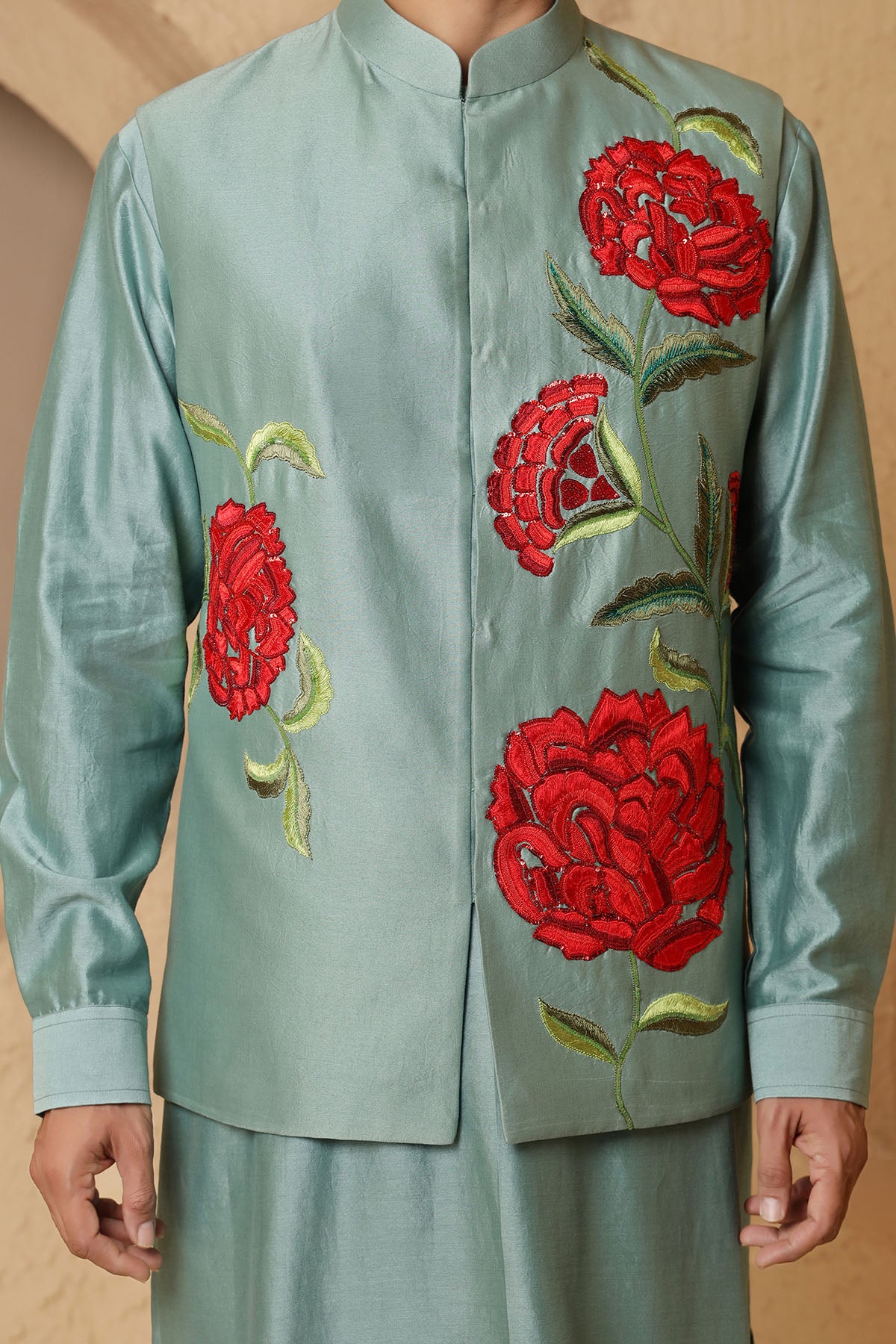 Aqua Green Floral Kurta & Pants