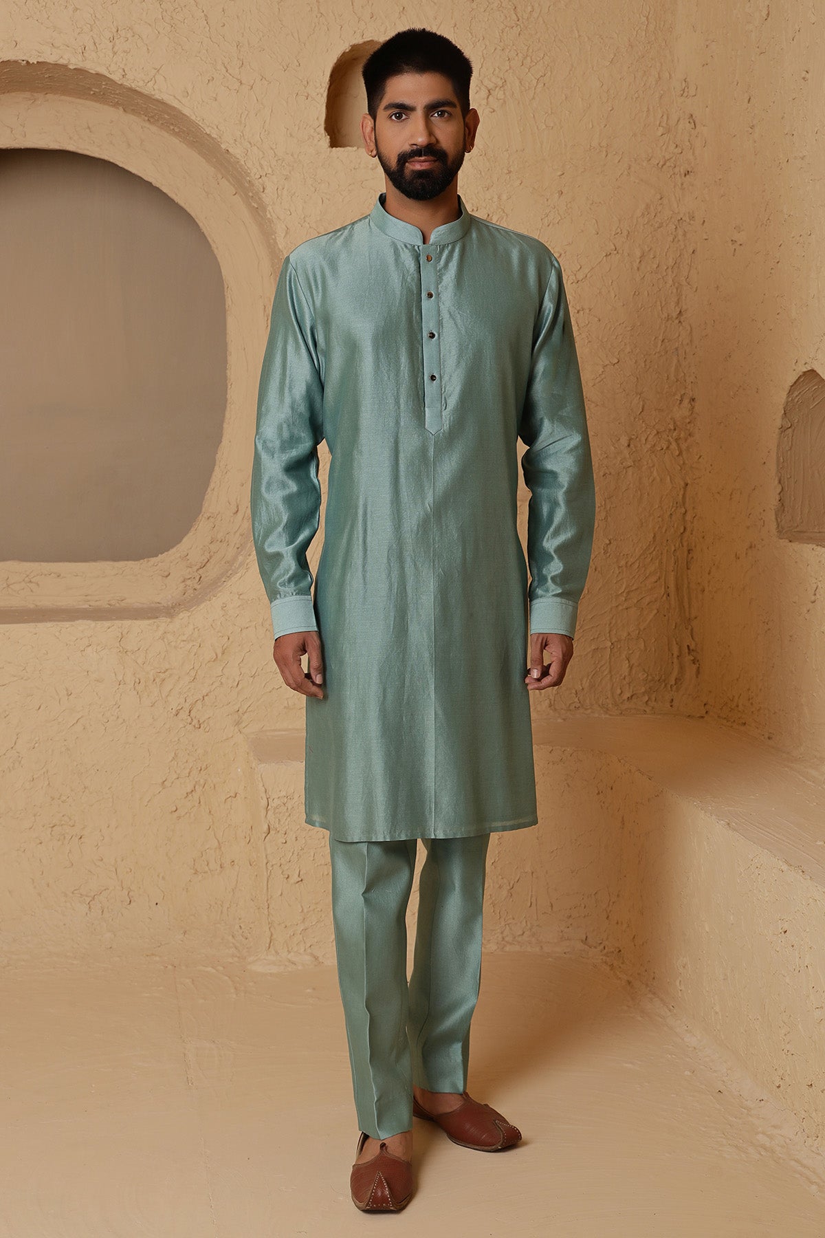 Aqua Green Floral Kurta & Pants