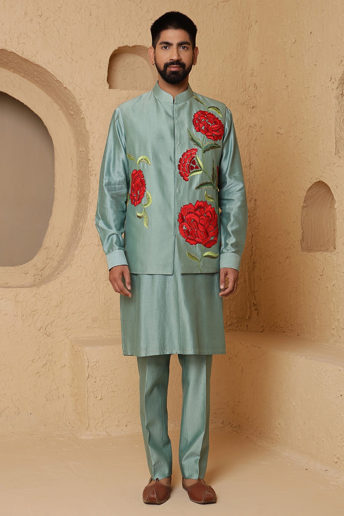 Aqua Green Floral Kurta & Pants