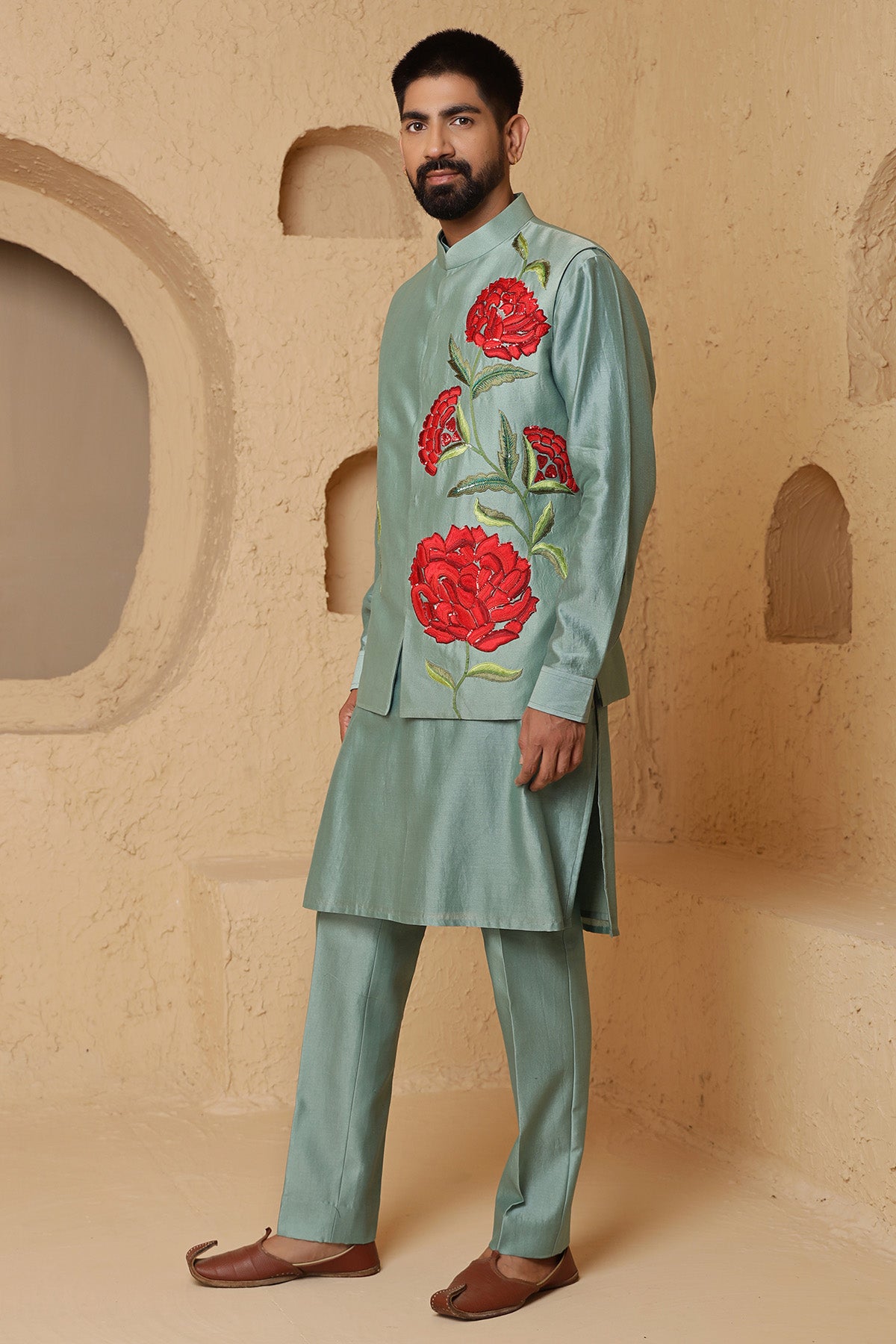 Aqua Green Floral Kurta & Pants