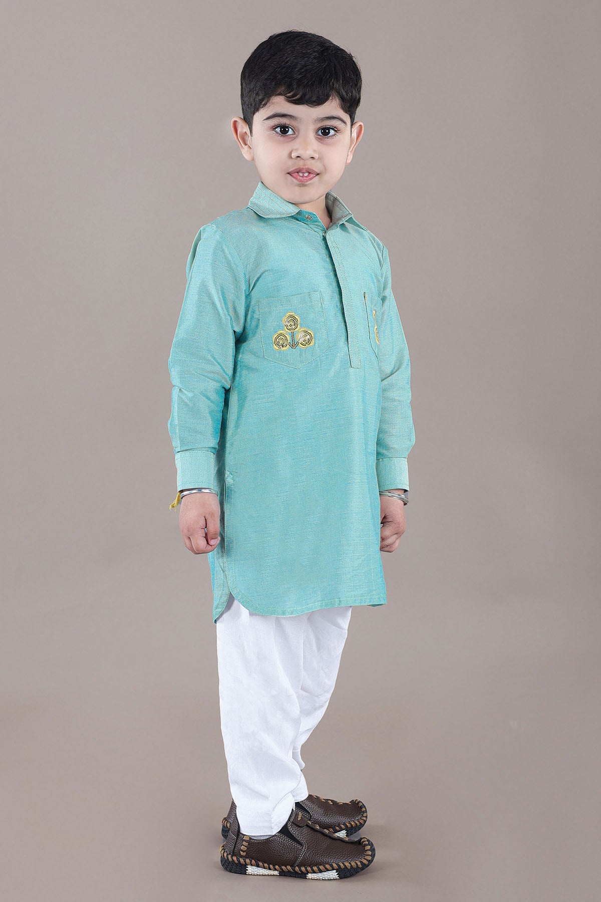 Buy Aqua Green Pathani Kurta Set by Little Brats for Boys online at ScrollnShops