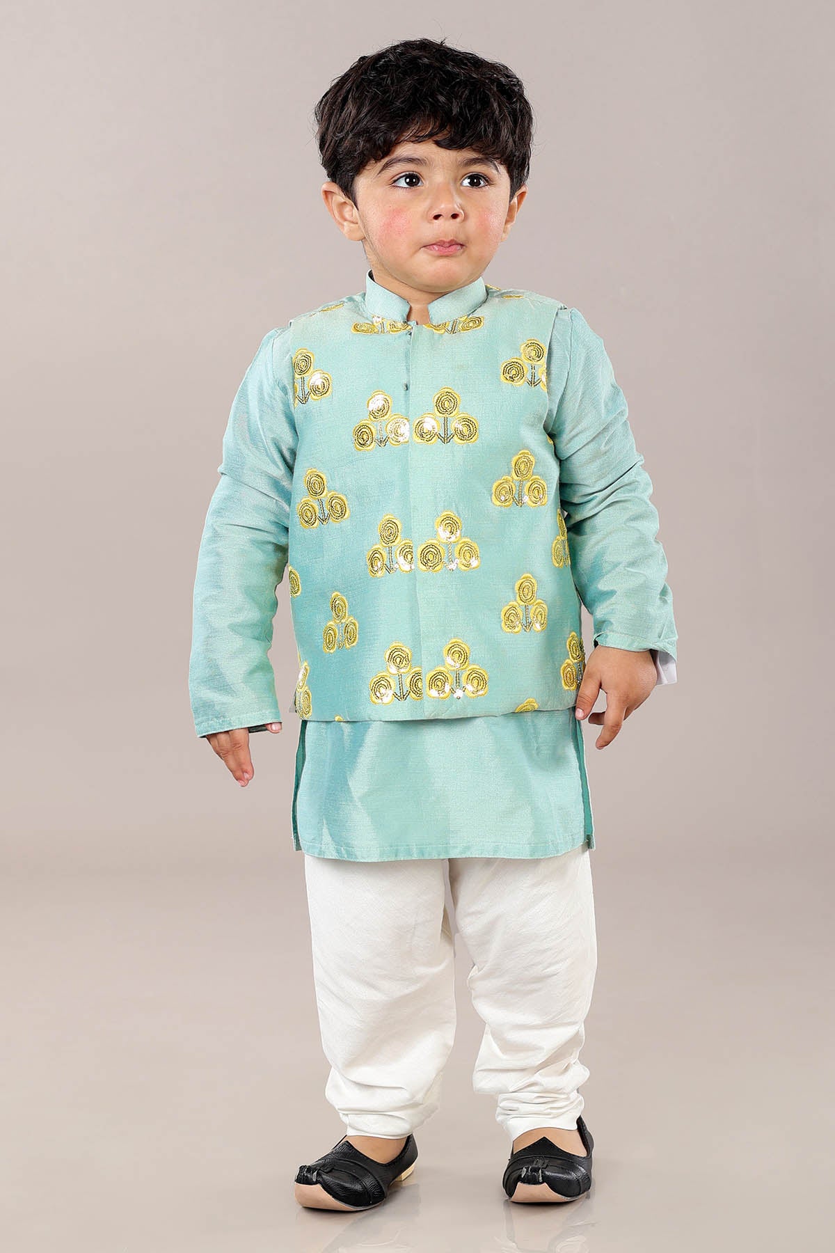 Aqua Green Sequins Jacket Set