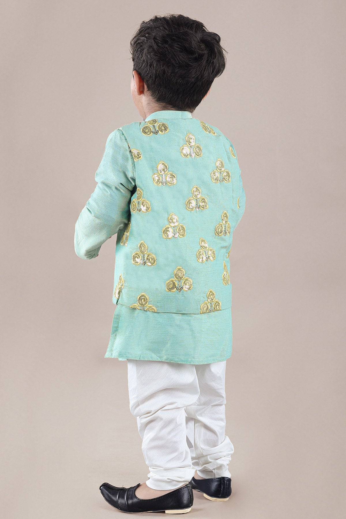 Aqua Green Sequins Jacket Set