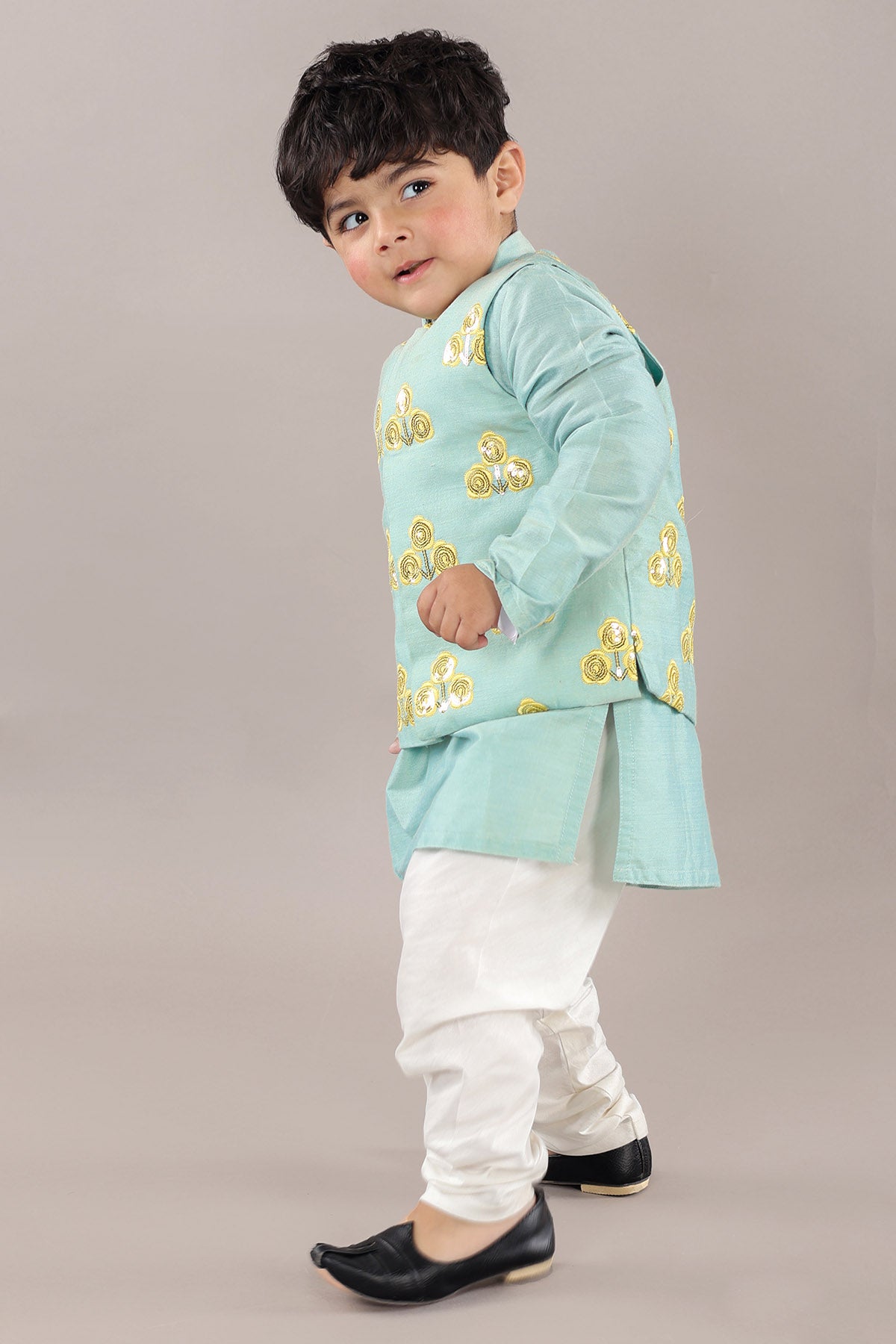 Aqua Green Sequins Jacket Set