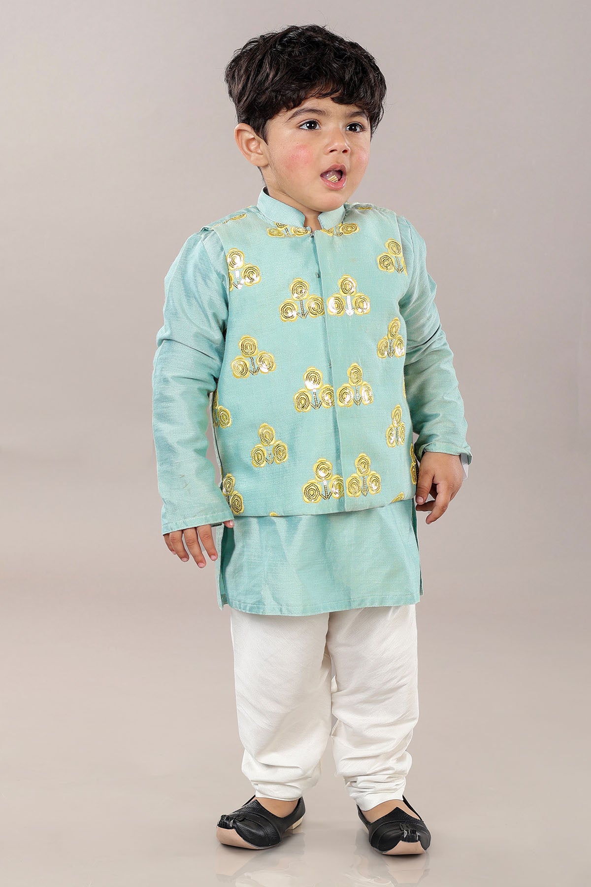 Aqua Green Sequins Jacket Set