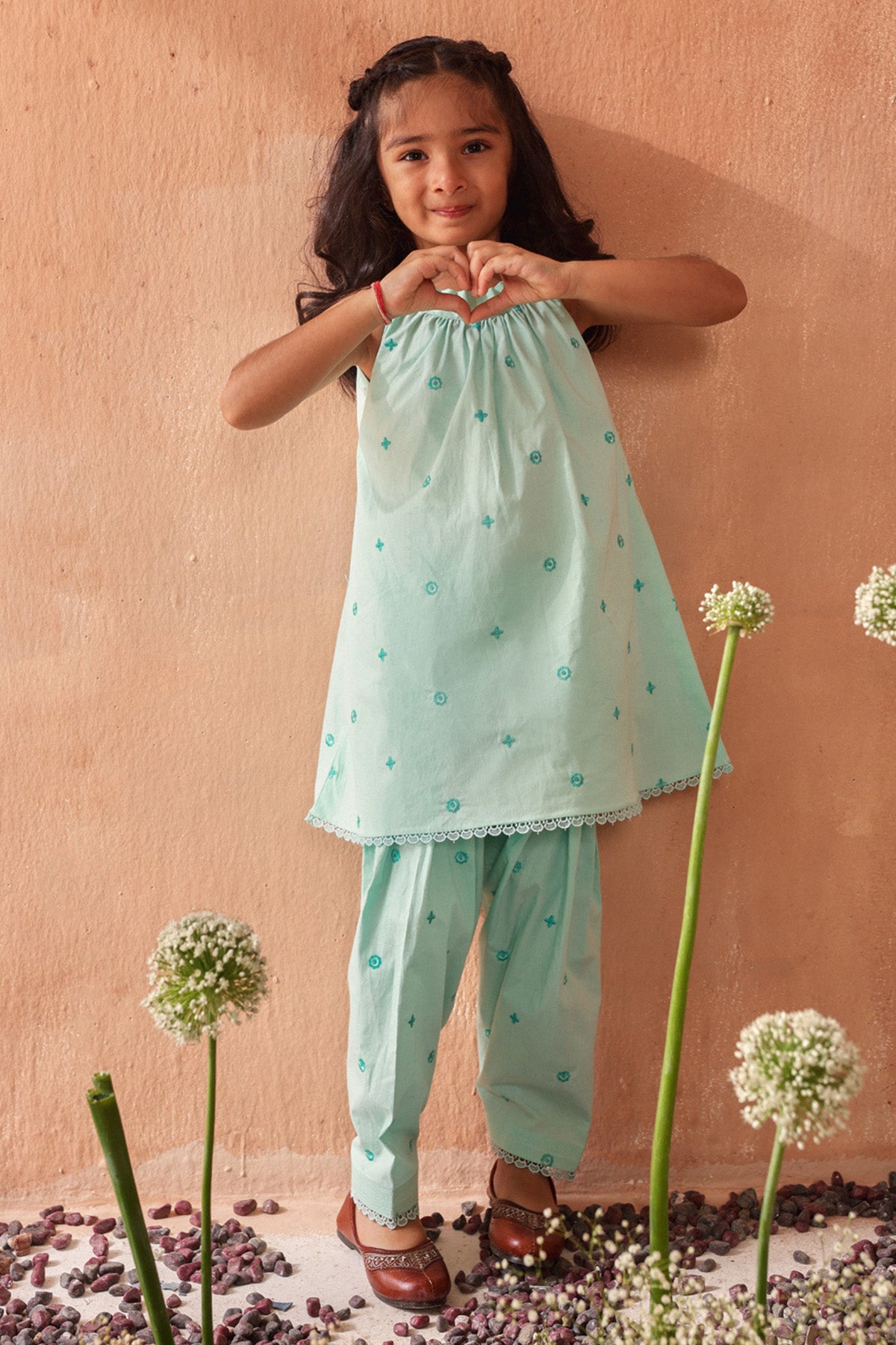 Aqua Lace Embroidered Kurta Set