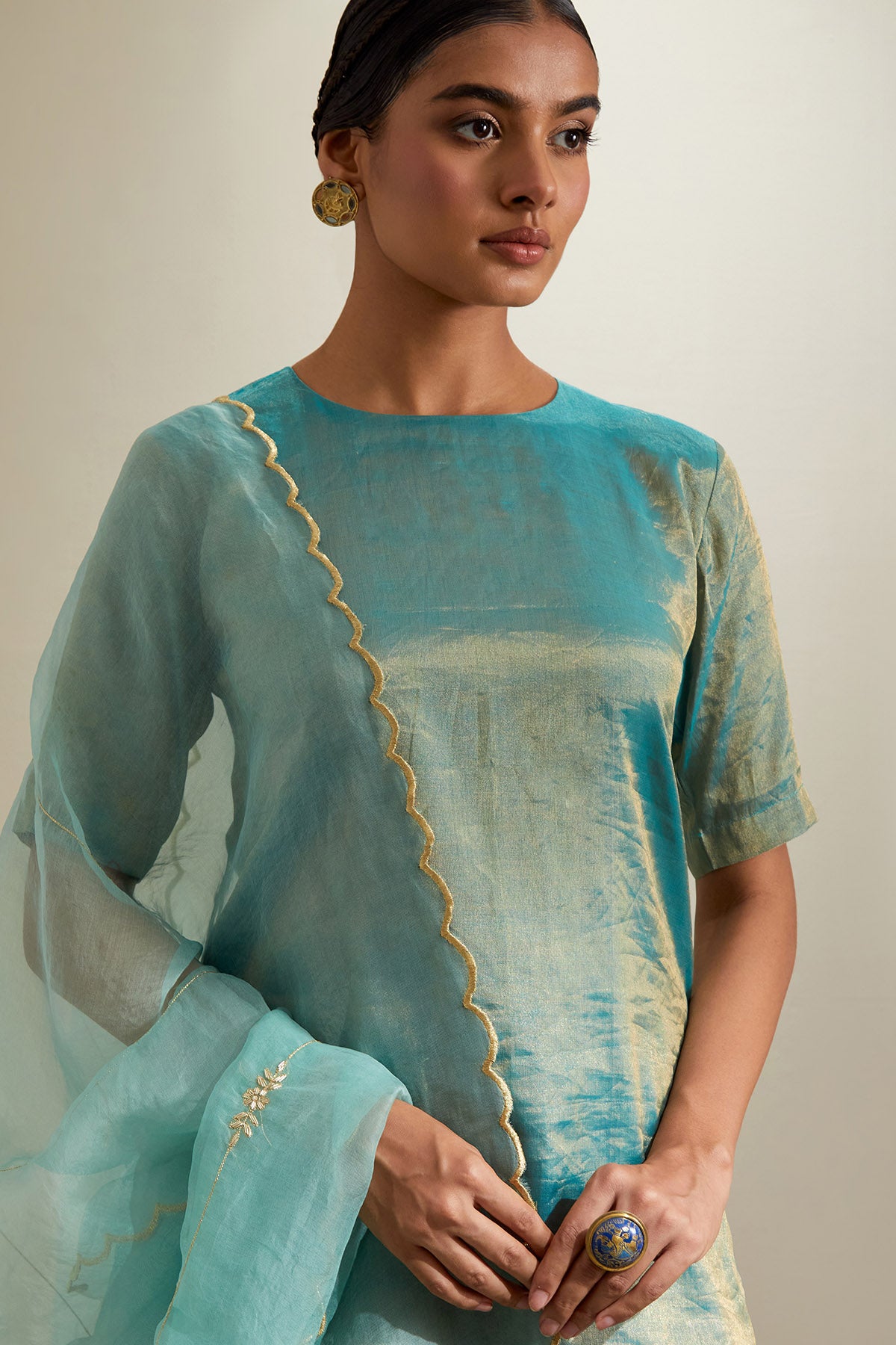 Aqua Mint Chanderi Kurta & Pant